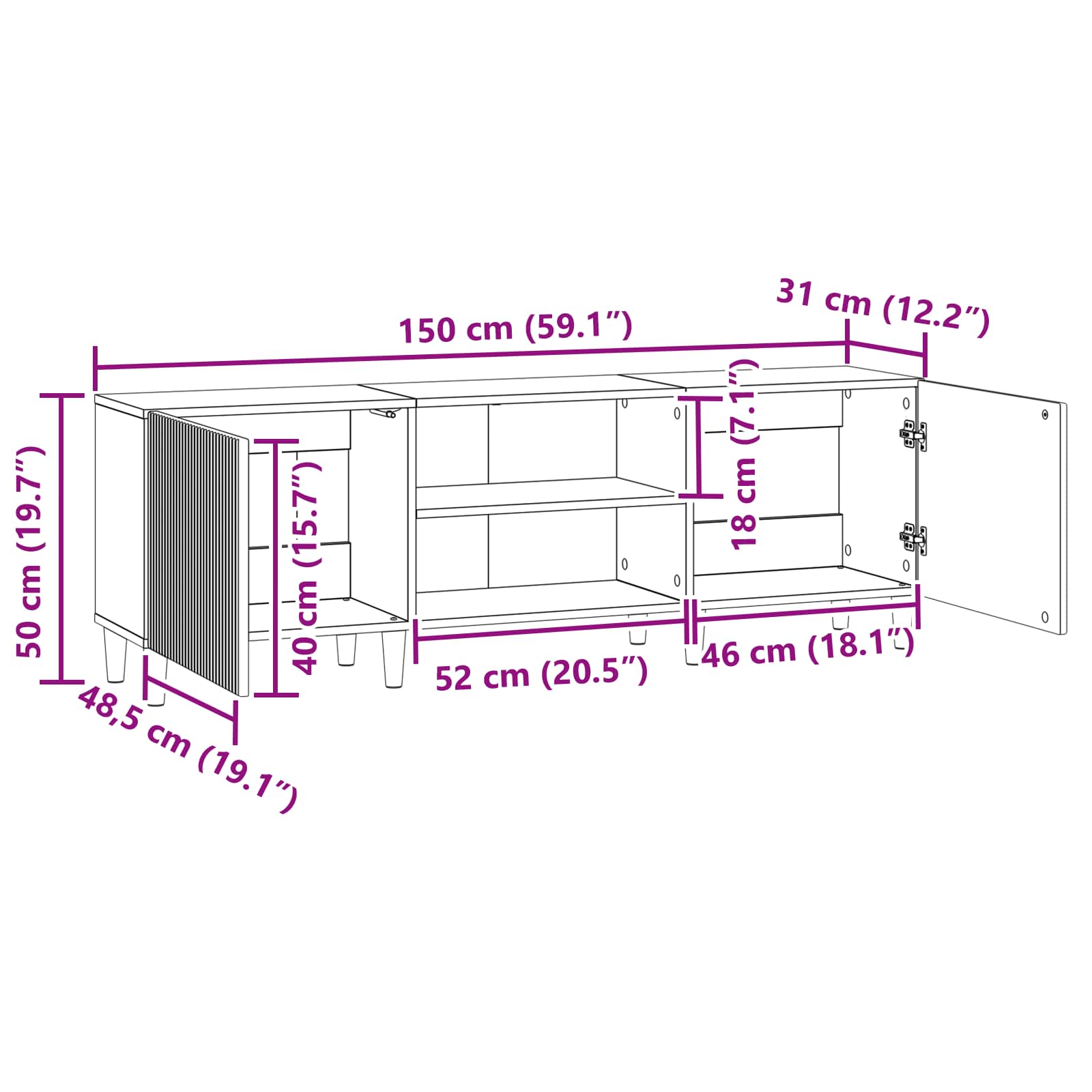 TV Cabinet White 150 x 31 x 50 cm Engineered Wood