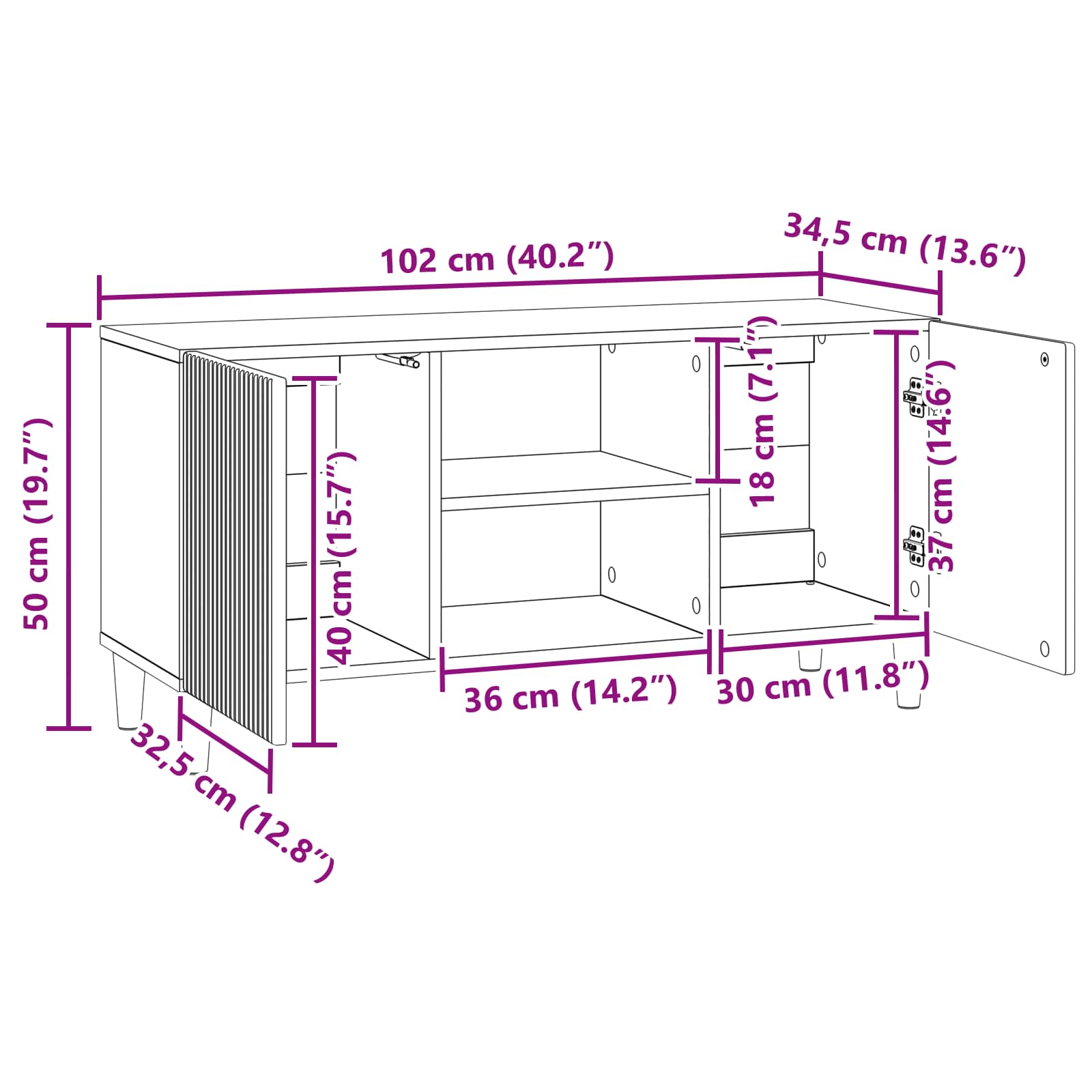 TV Cabinet White 102 x 34.5 x 50 cm Engineered Wood
