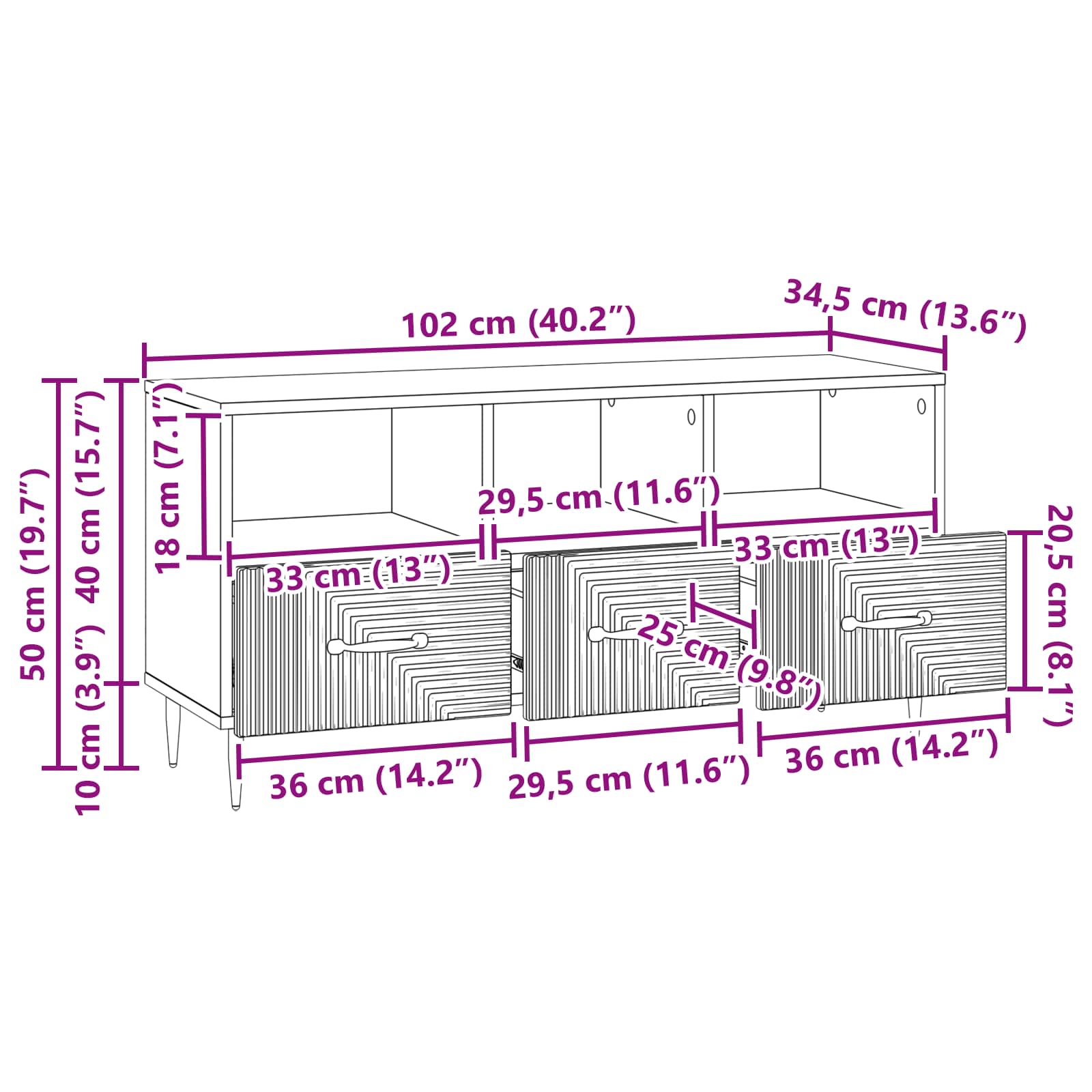 TV Cabinet with Drawer White 102 x 34.5 x 50 cm Engineered Wood