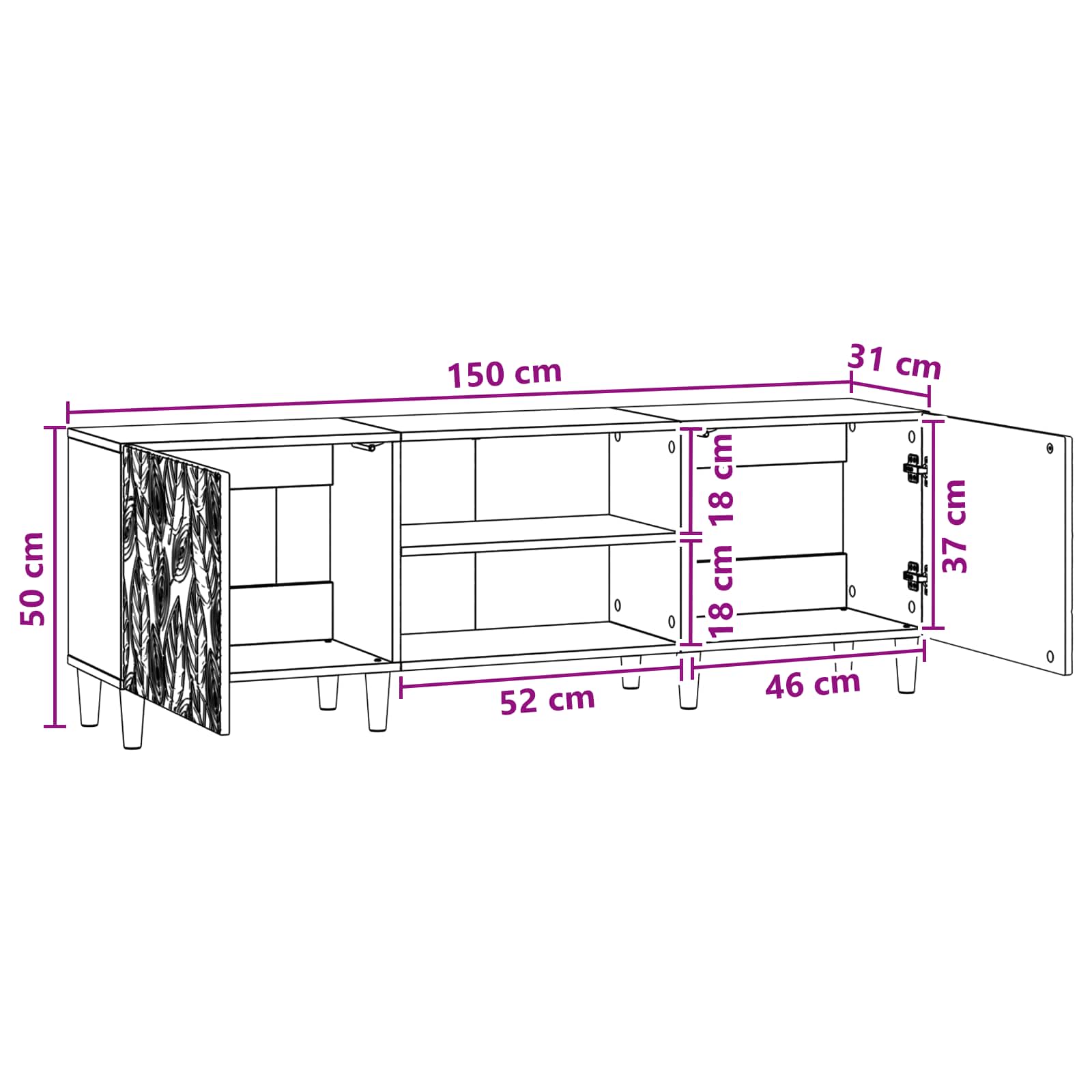 TV Cabinet 150 x 31 x 50 cm White Engineered Wood