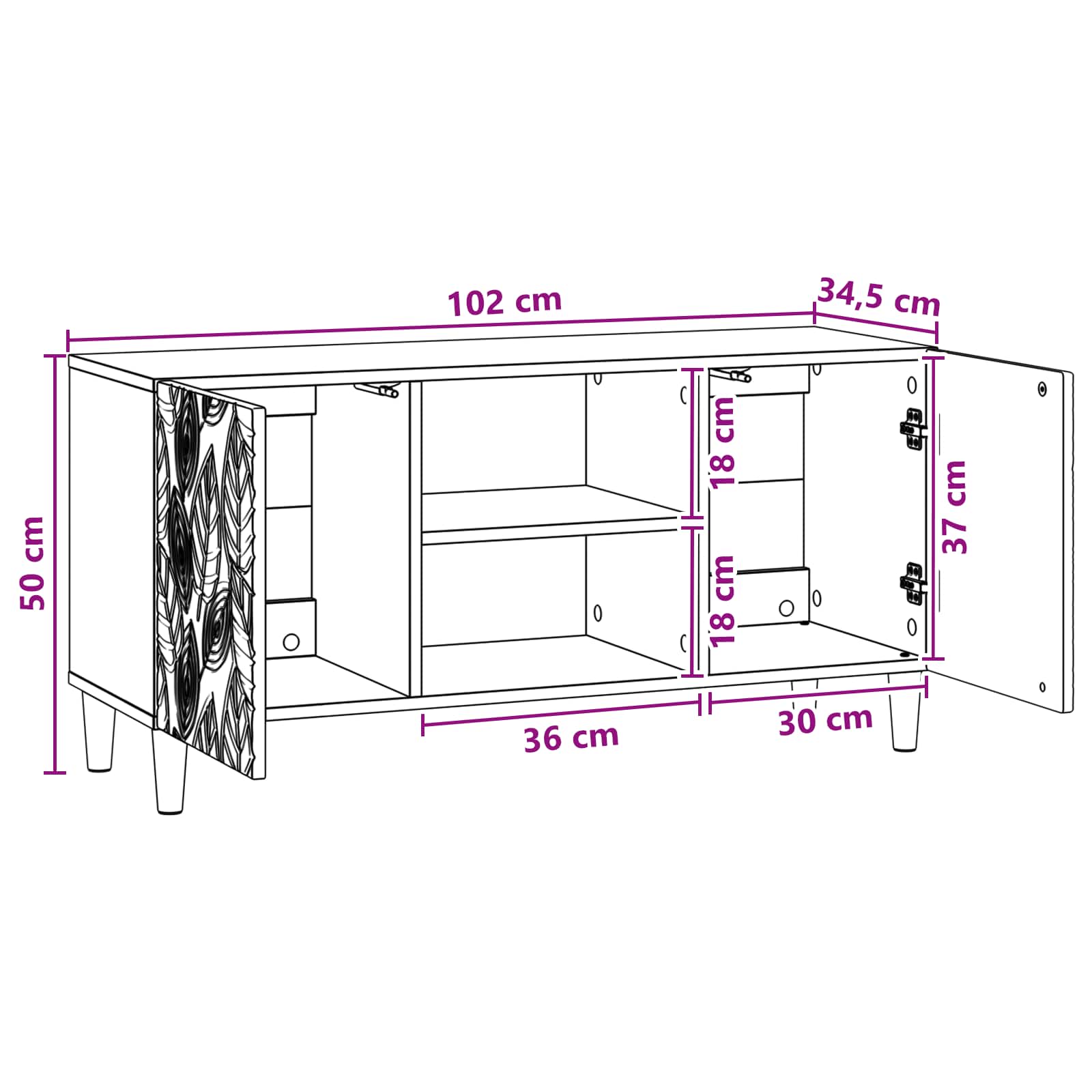 TV Cabinet 102 x 34.5 x 50 cm White Engineered Wood