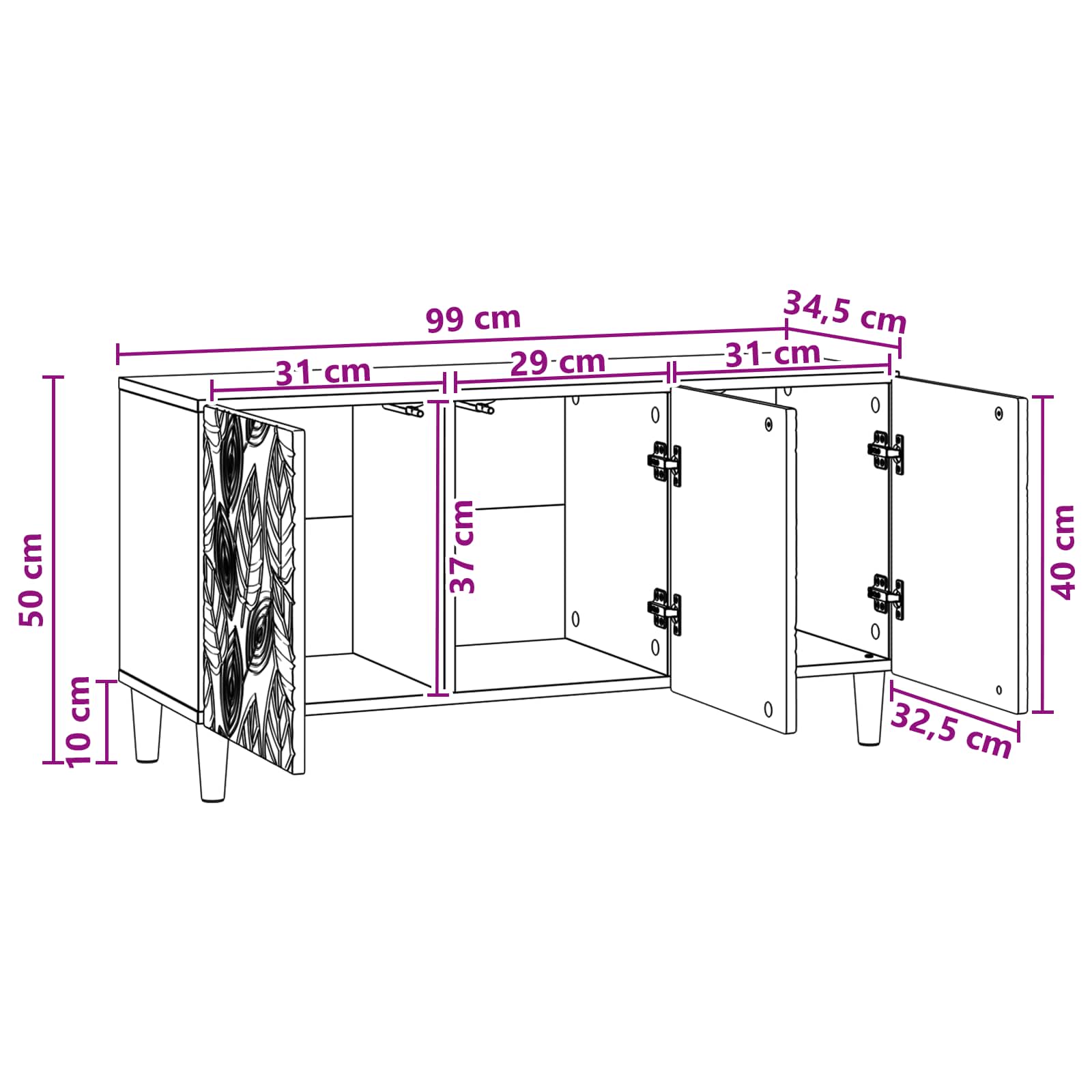 TV Cabinet 99 x 34.5 x 50 cm White Engineered Wood