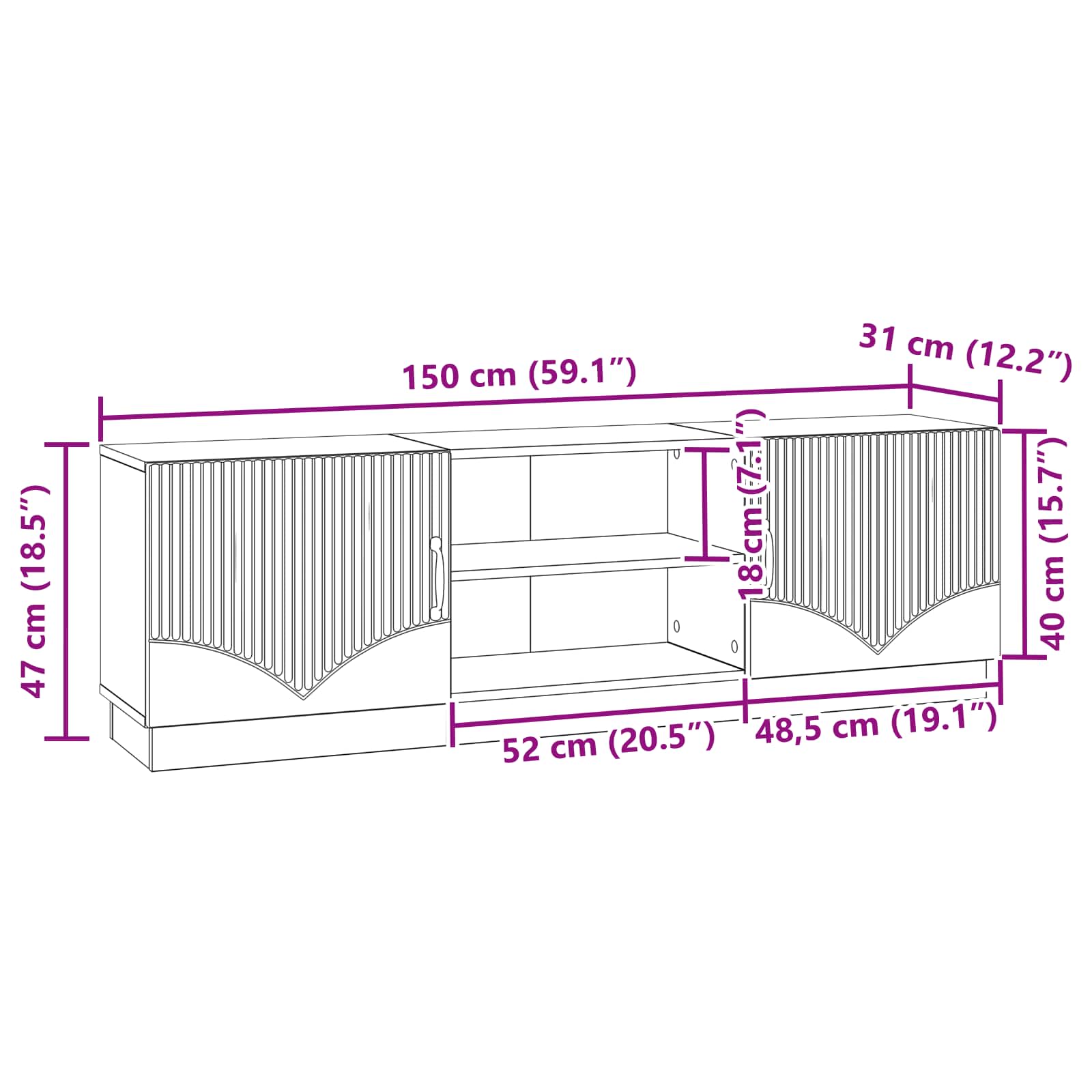 TV Cabinet White 150 x 31 x 47 cm Engineered Wood