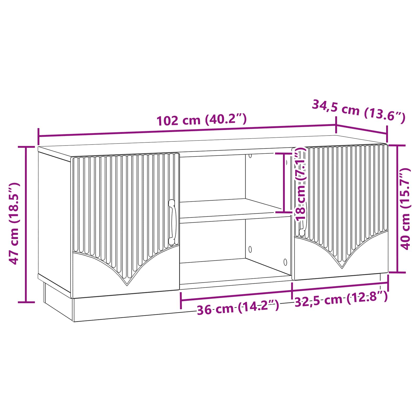 TV Cabinet White 102 x 34.5 x 47 cm Engineered Wood