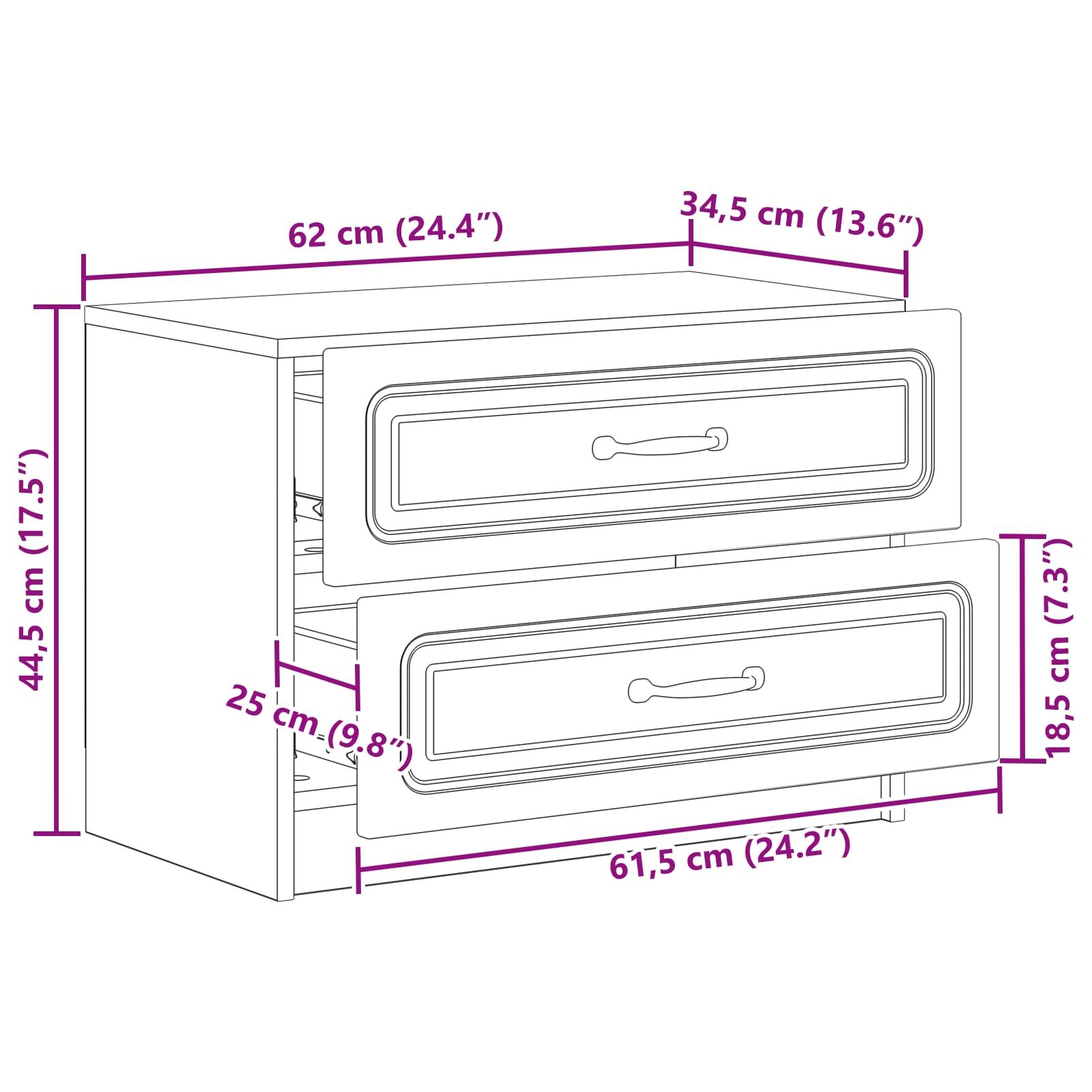 Bedside Cabinet White 62 x 34.5 x 44.5 cm Engineered Wood
