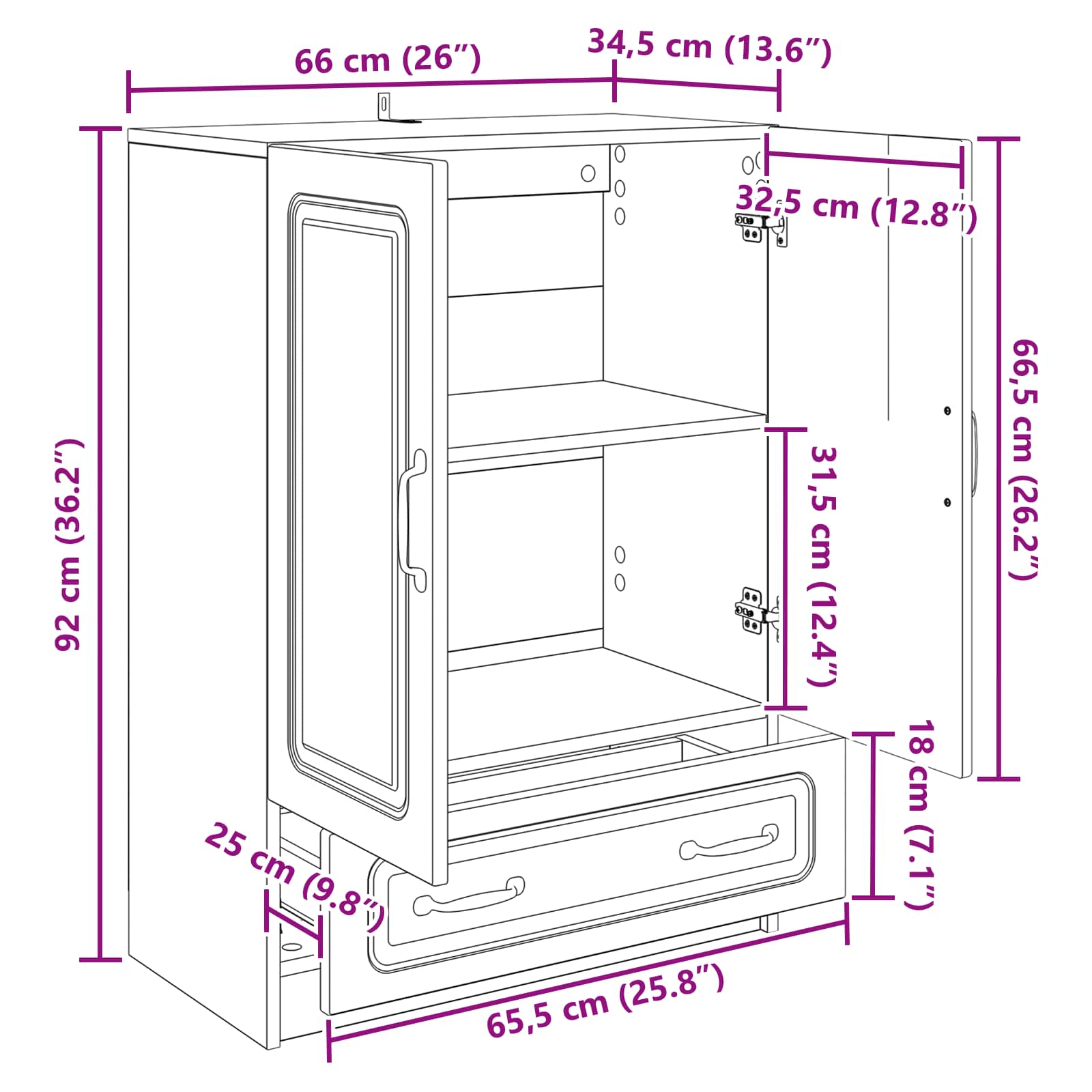 Sideboard with Drawer White 66 x 34.5 x 92 cm Engineered Wood