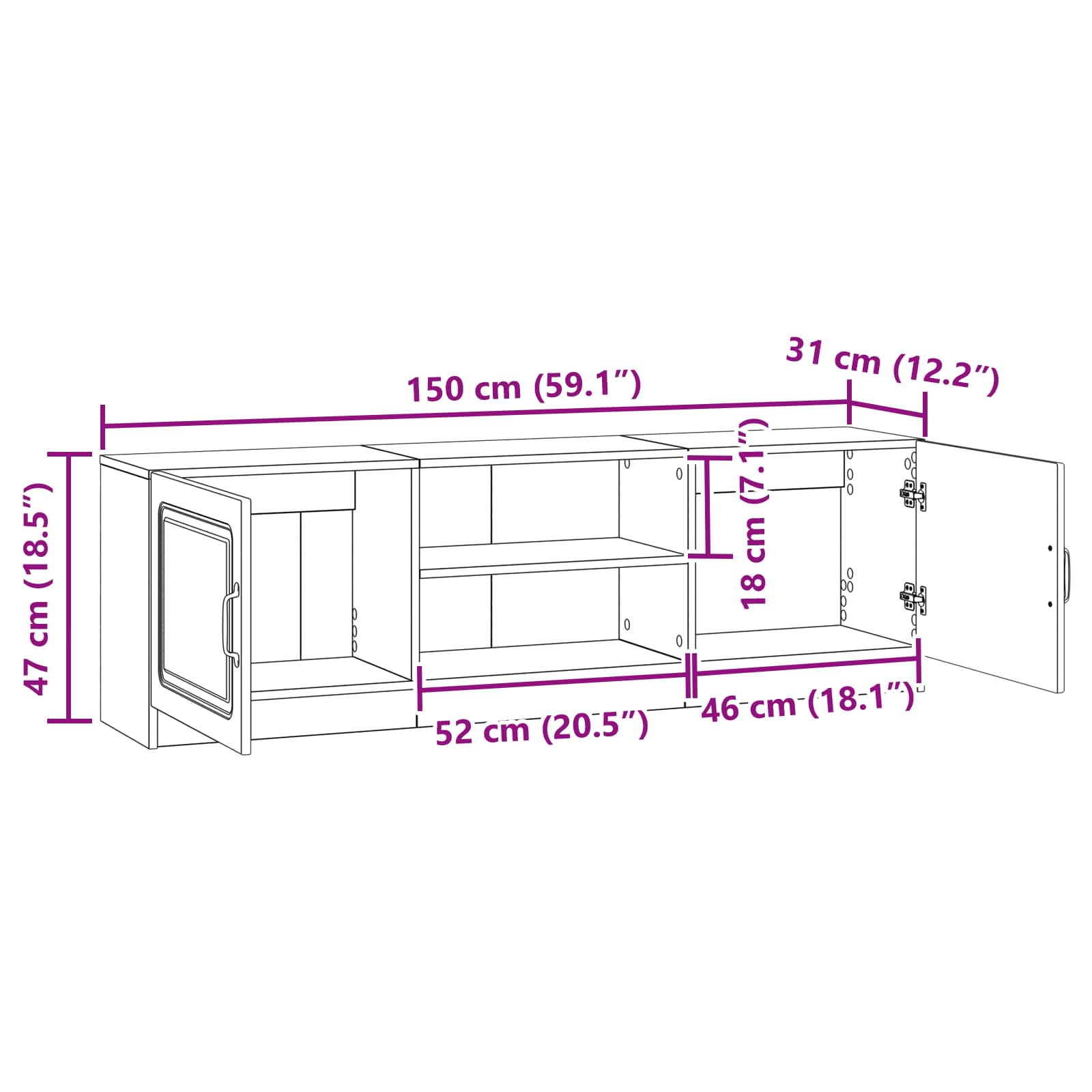TV Cabinet White 150 x 31 x 47 cm Engineered Wood