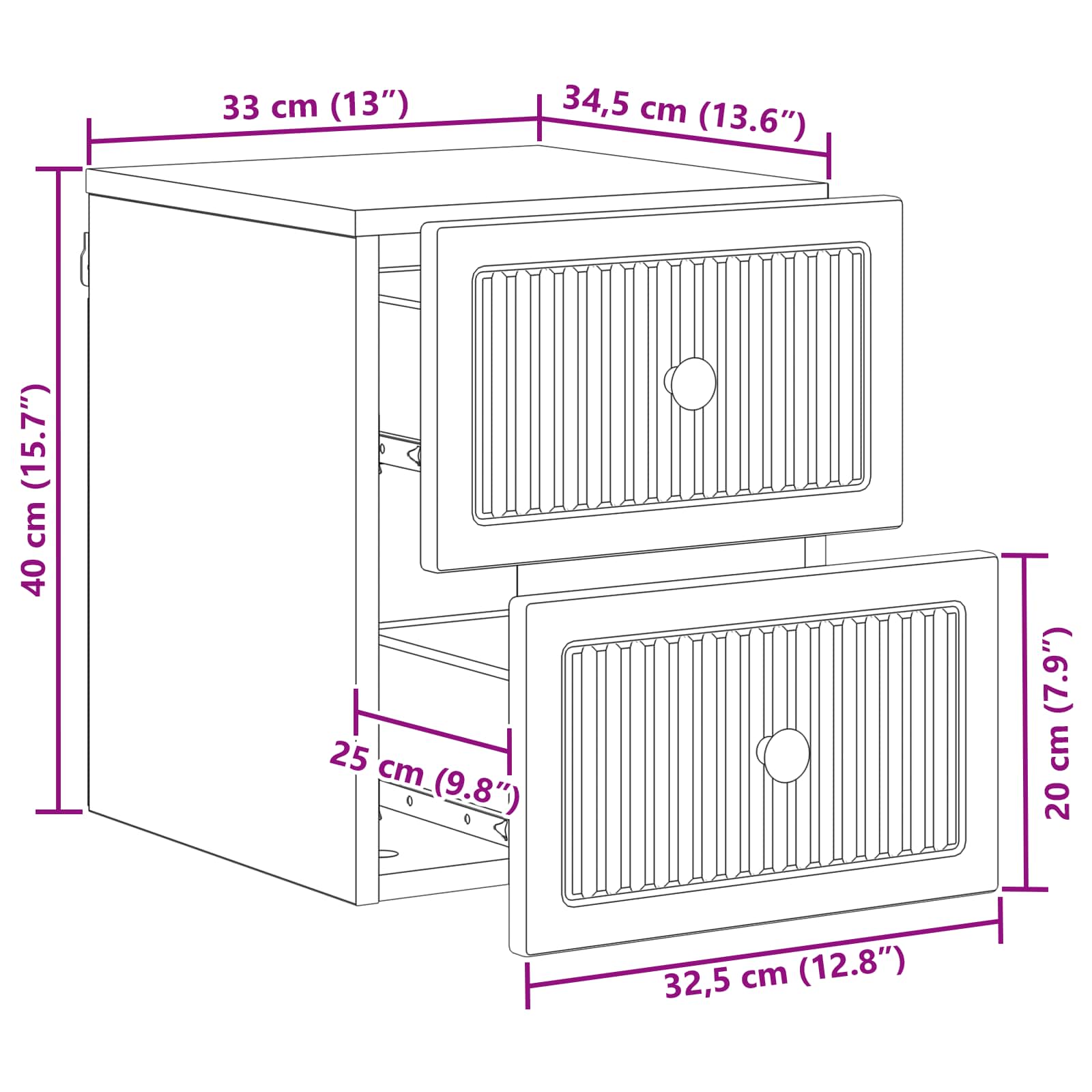 Wall-Mounted Bedside Cabinet White 33 x 34.5 x 40 cm