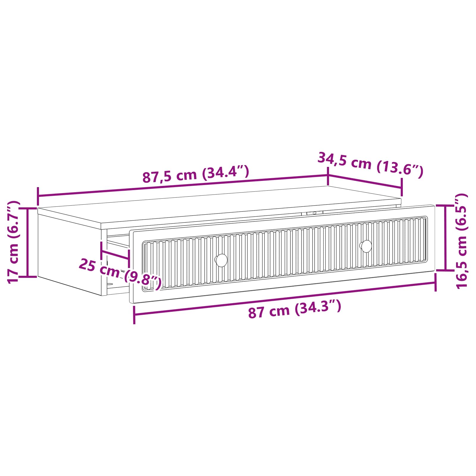 Wall-Mounted Side Table Wall-mounted White 87.5 x 34.5 x 17 cm