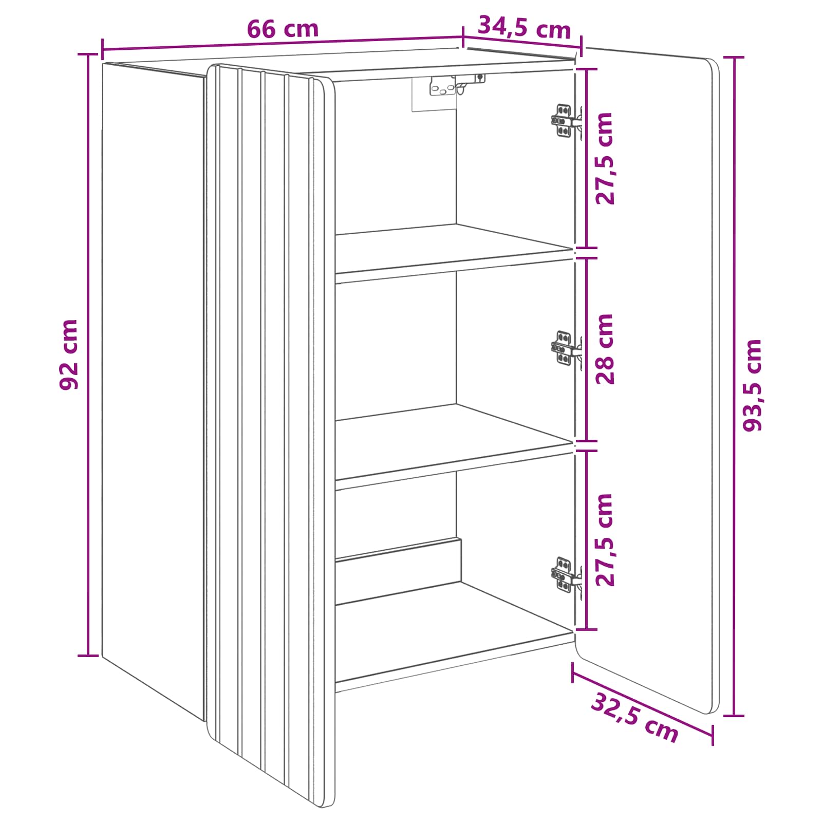 Wall-Mounted Cabinet White 66 x 34.5 x 92 cm Engineered Wood