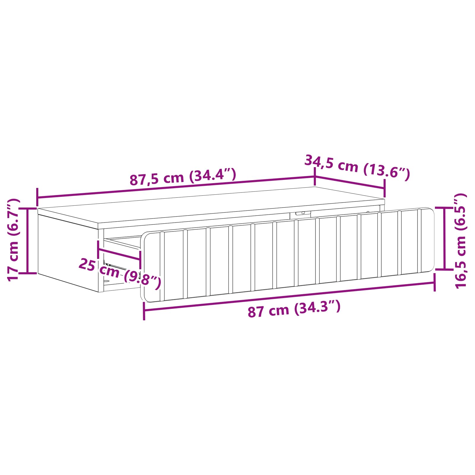 Wall-Mounted Side Table Wall-mounted White 87.5 x 34.5 x 17 cm