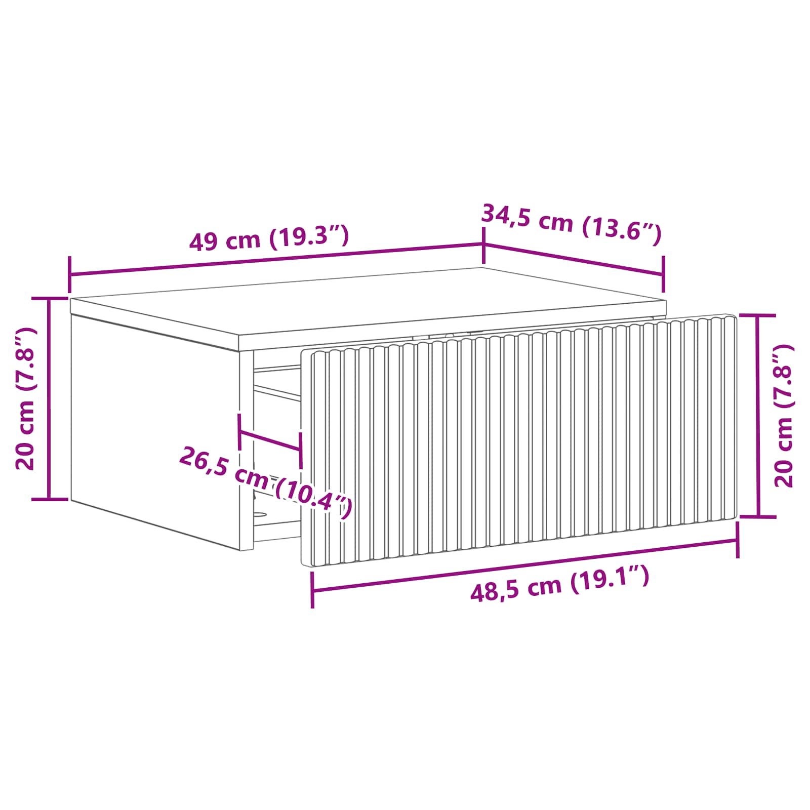 Wall-Mounted Bedside Cabinet White 49 x 34.5 x 20 cm
