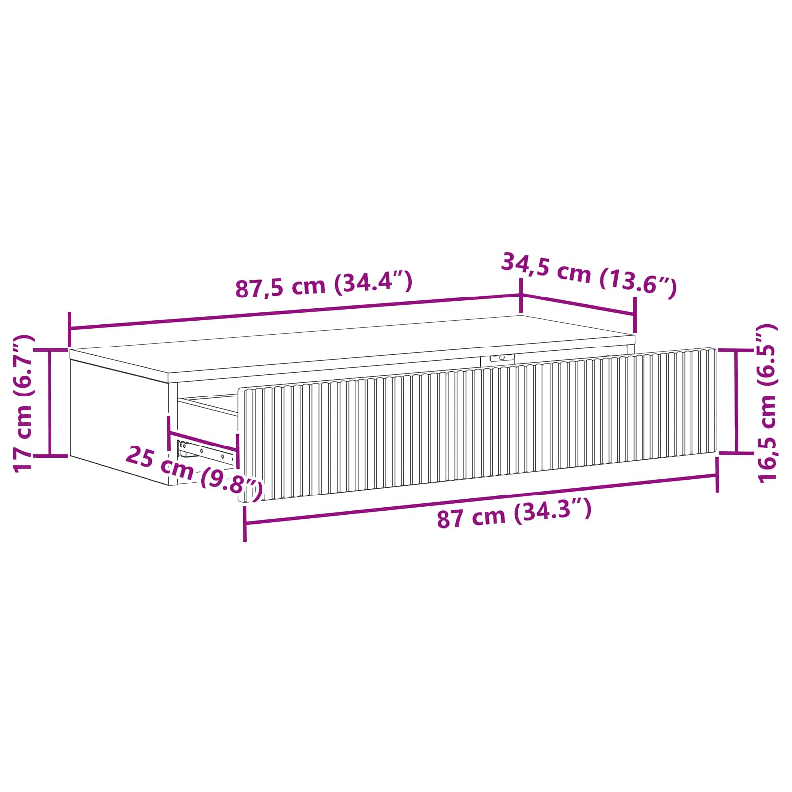 Wall-Mounted Side Table Wall-mounted White 87.5 x 34.5 x 17 cm