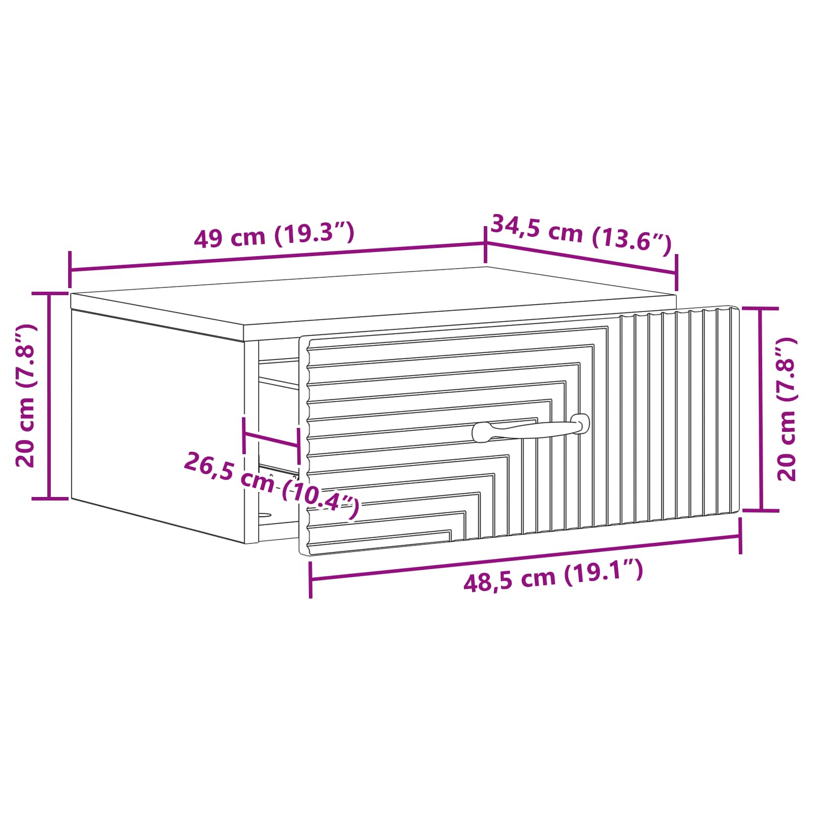 Wall-Mounted Bedside Cabinet White 49 x 34.5 x 20 cm