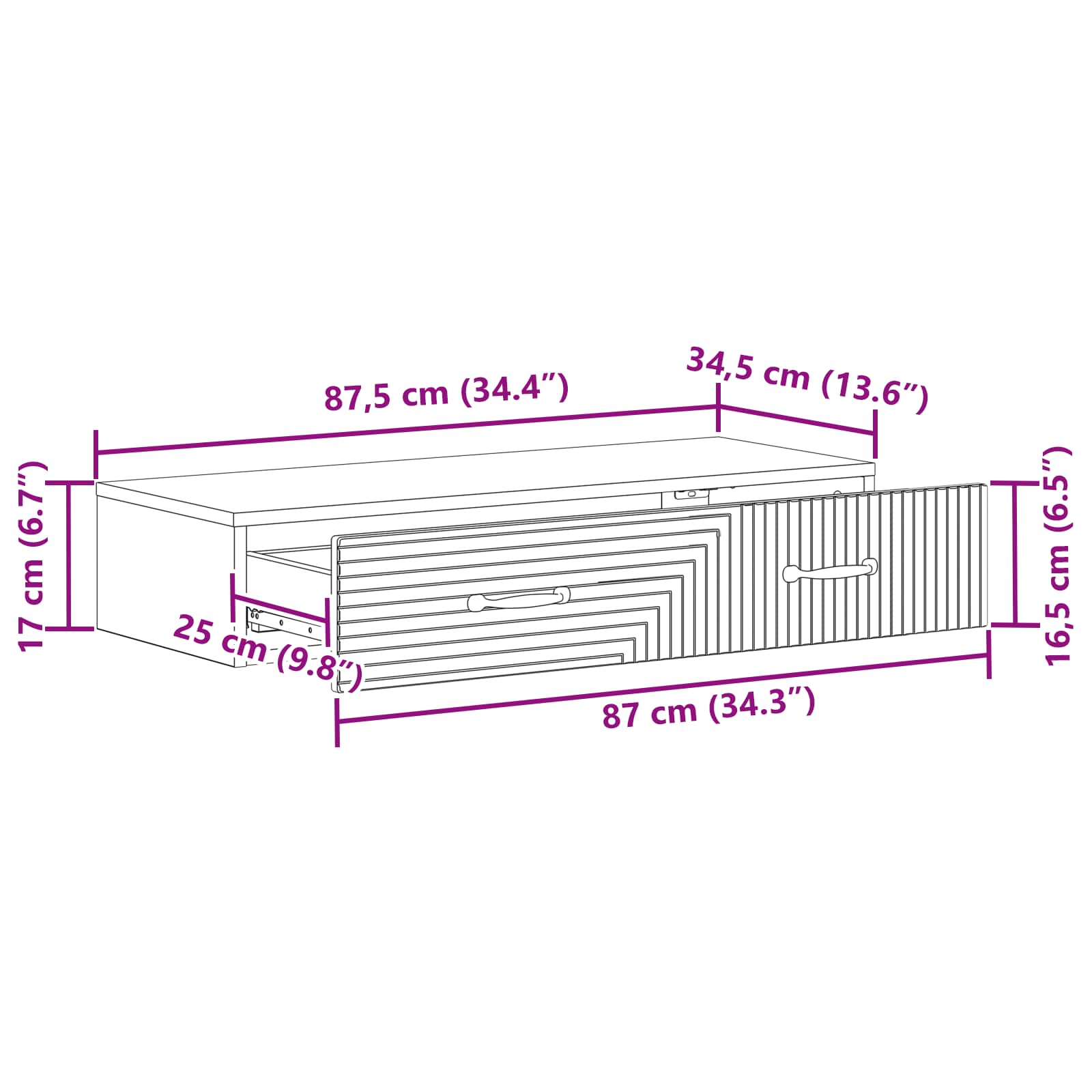 Wall-Mounted Side Table Wall-mounted White 87.5 x 34.5 x 17 cm