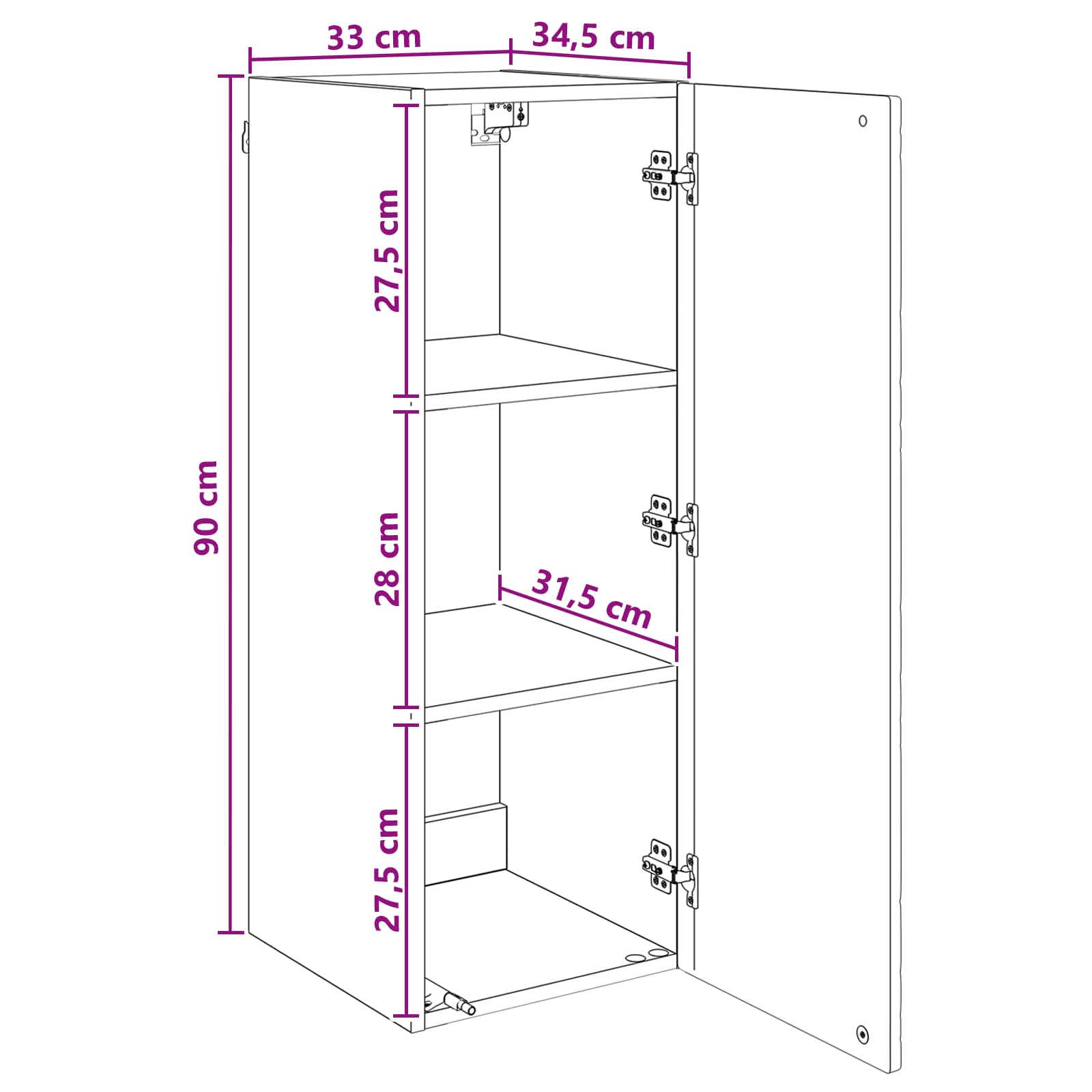 Wall-Mounted Cabinet White 33 x 34.5 x 90 cm Engineered Wood