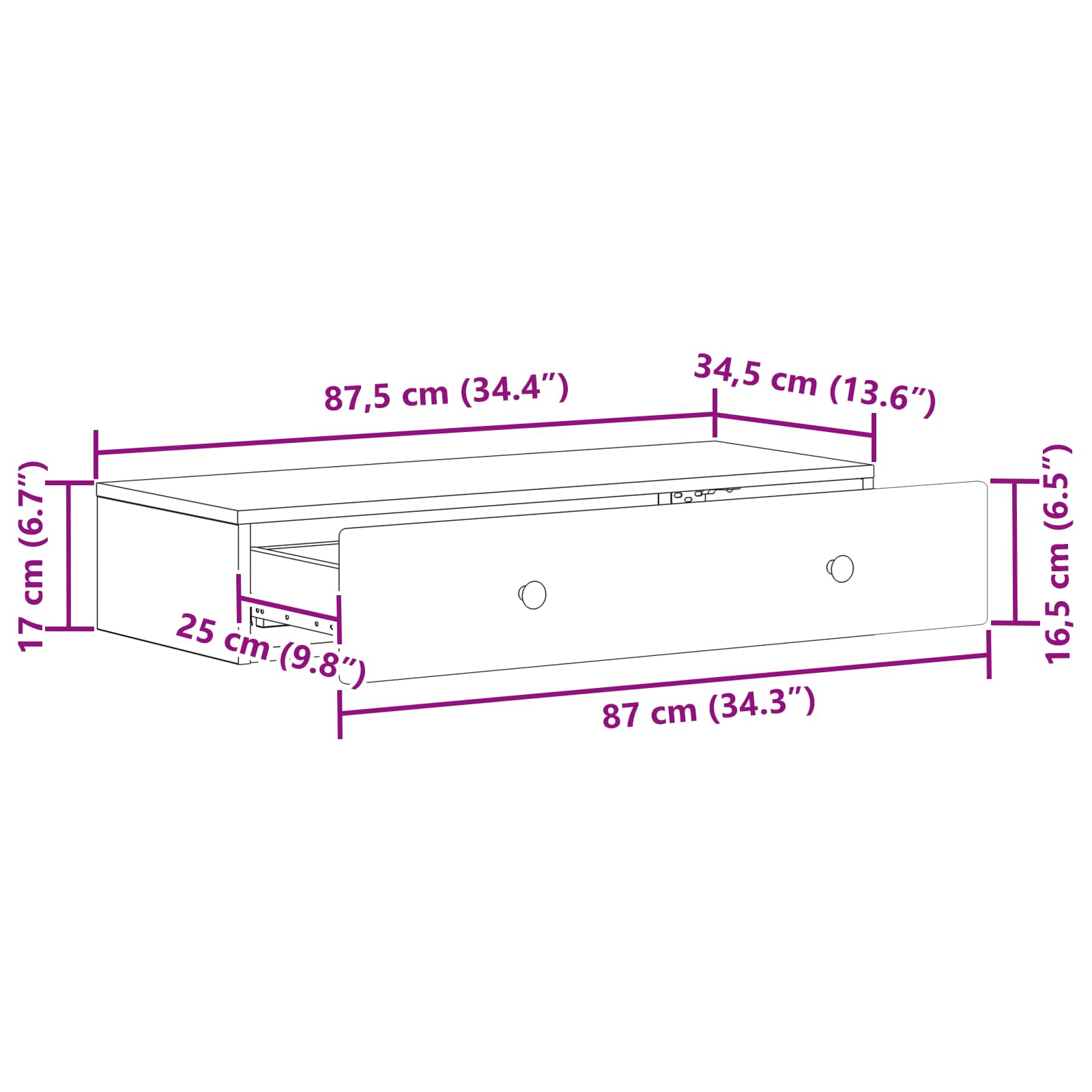Wall-Mounted Side Table Wall-mounted White 87.5 x 34.5 x 17 cm
