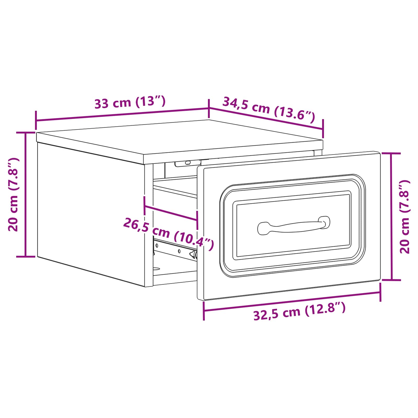 Wall-Mounted Bedside Cabinet White 34.5 x 33 x 20 cm
