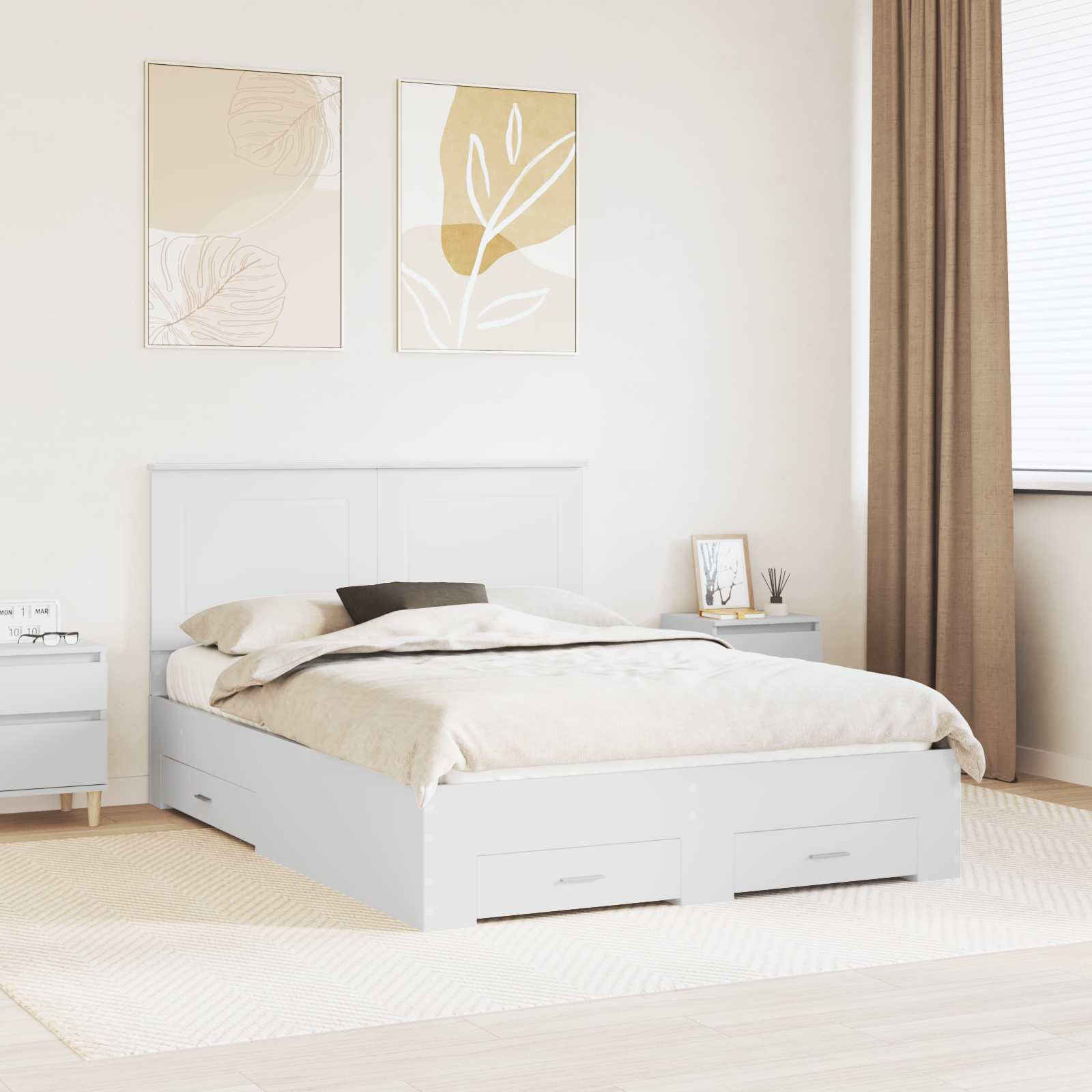 Bed Frame with Headboard White 150 x 200 cm Engineered Wood