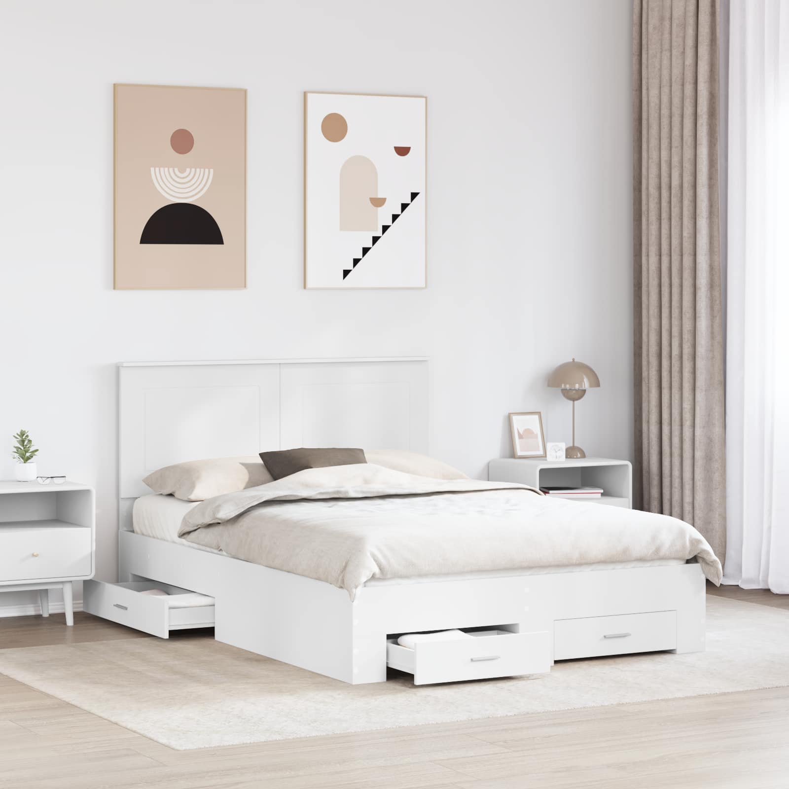 Bed Frame with Headboard White 150 x 200 cm Engineered Wood