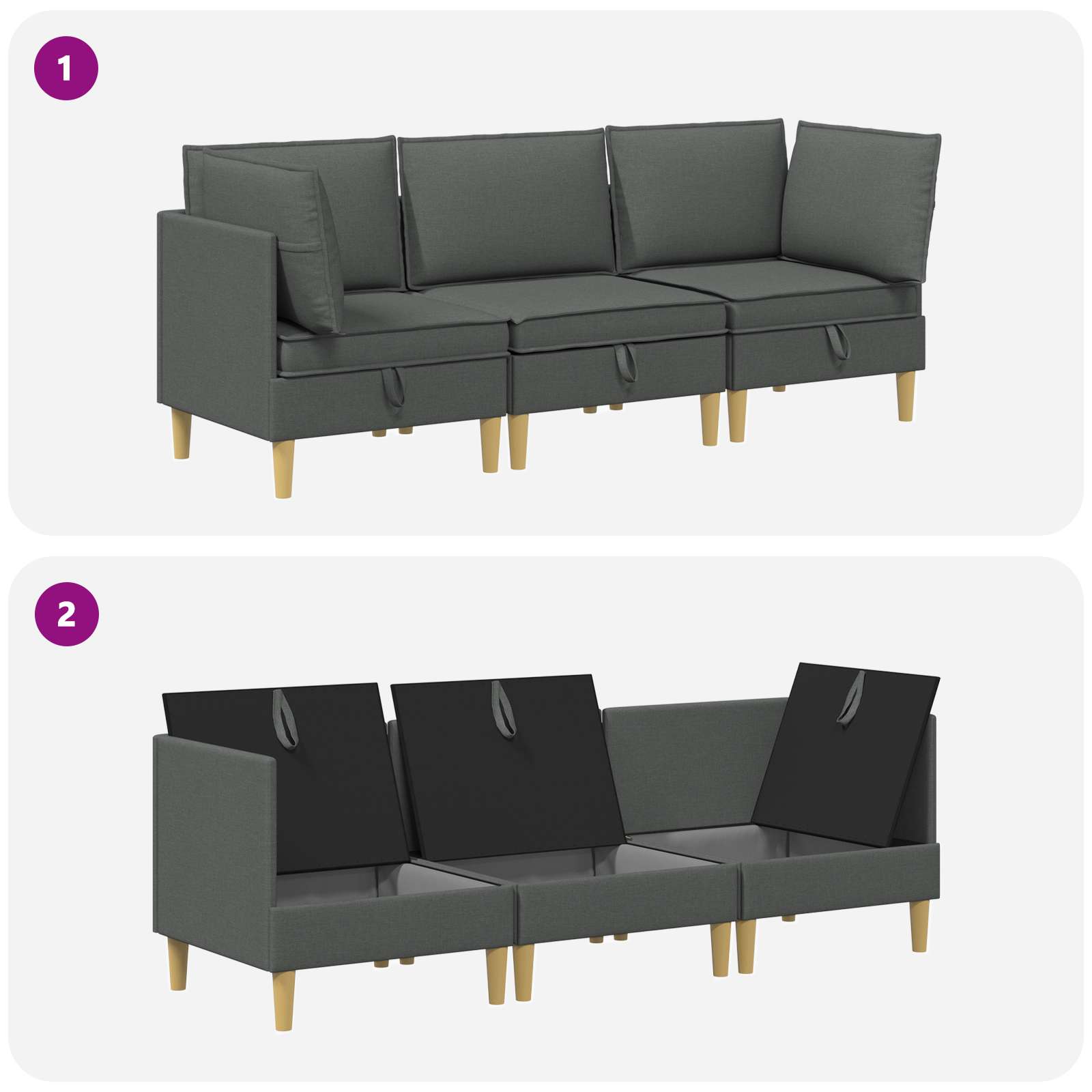 Modular Sofa Set with Storage 3 pcs Dark Grey Fabric