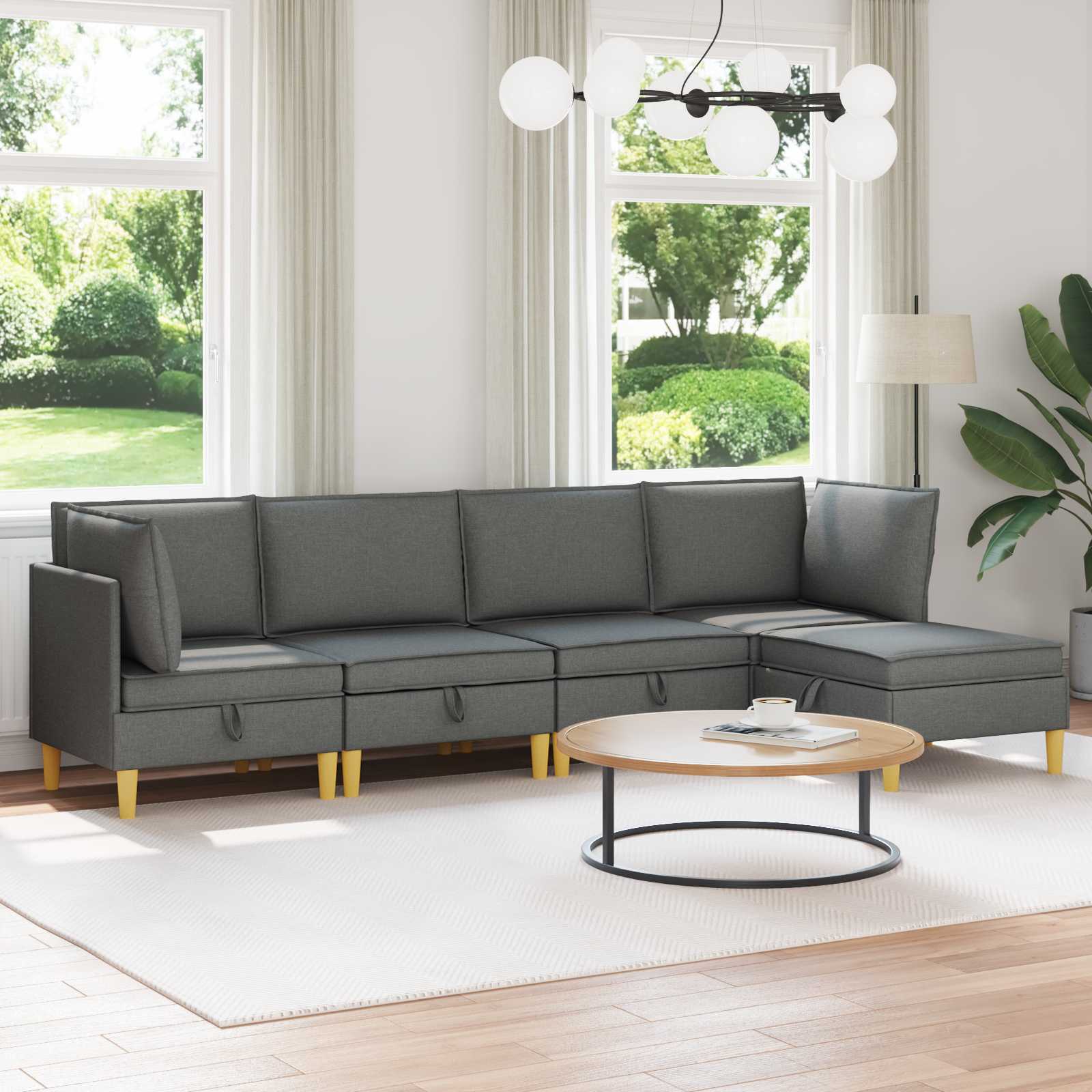 Modular Sofa Set with Storage 5 pcs Dark Grey Fabric