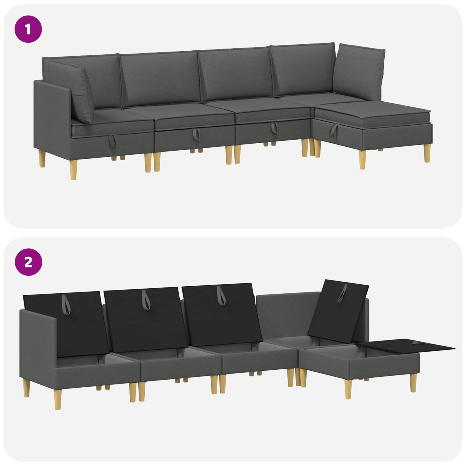 Modular Sofa Set with Storage 5 pcs Dark Grey Fabric