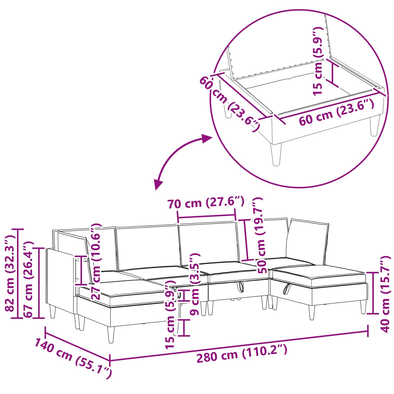 Modular Sofa Set with Storage 6 pcs Dark Grey Fabric