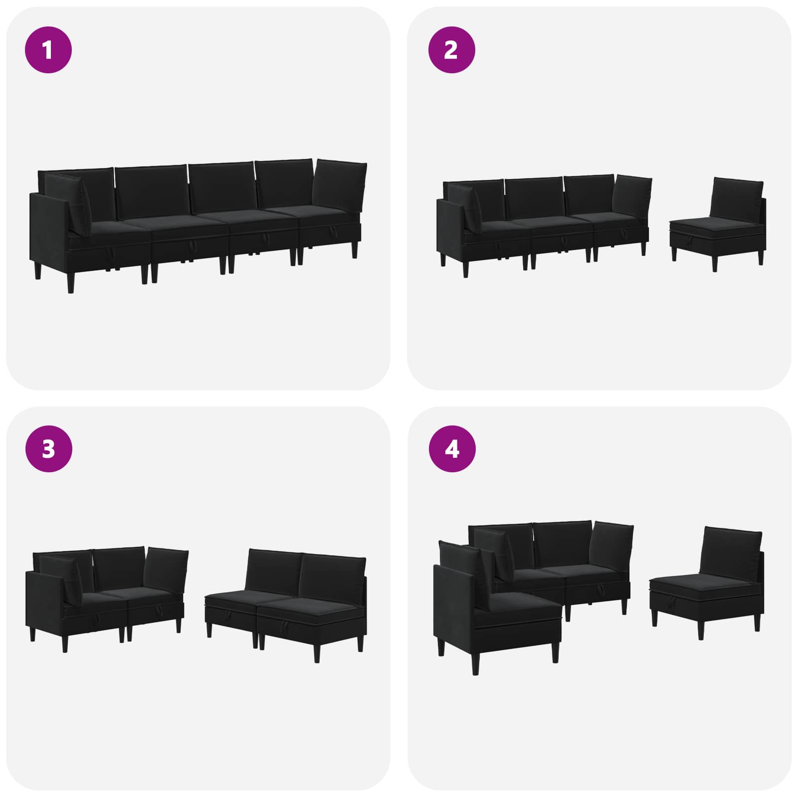 Living Room Furniture Set with Cushion 4 pcs Black Velvet