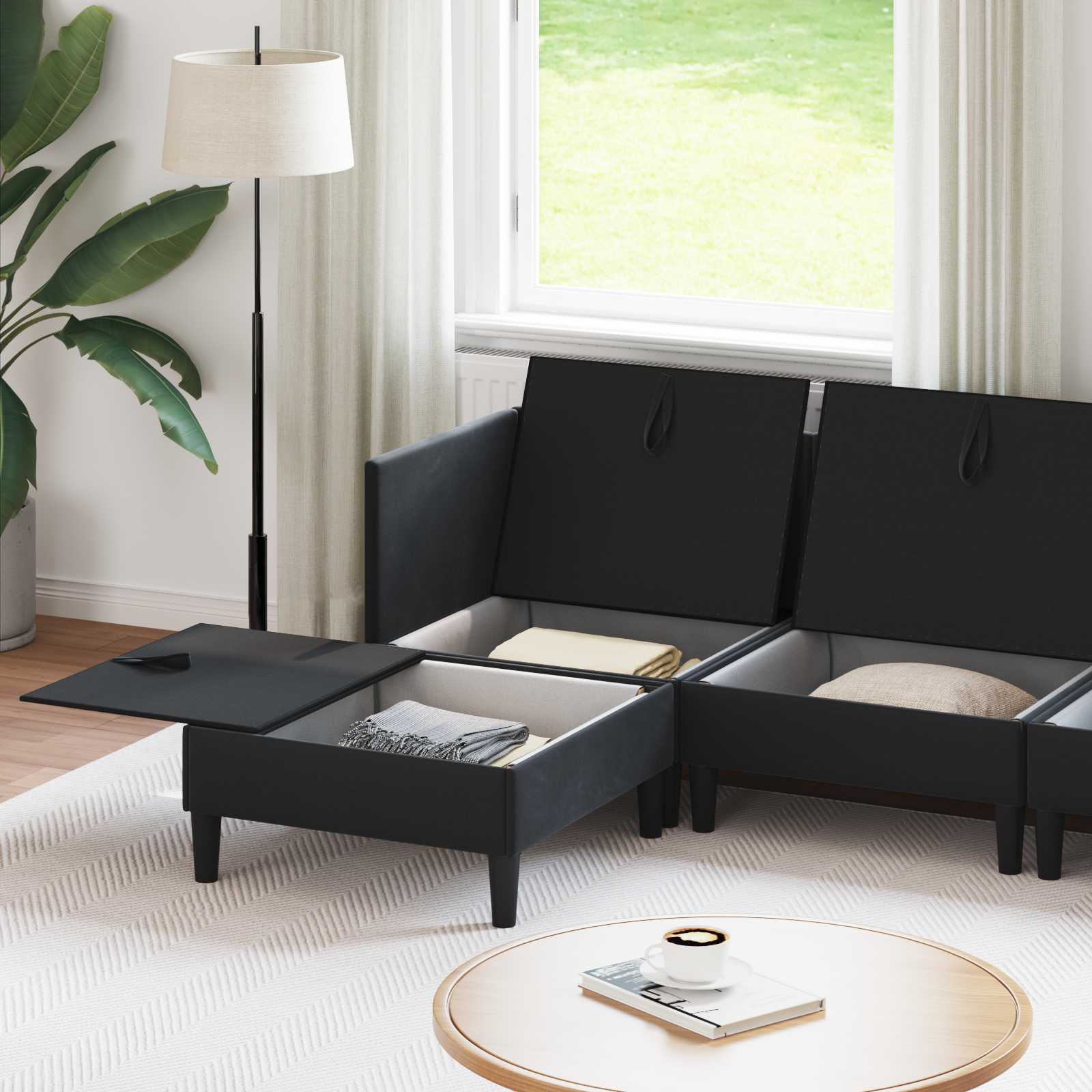 Living Room Furniture Set 6 pcs Black Velvet