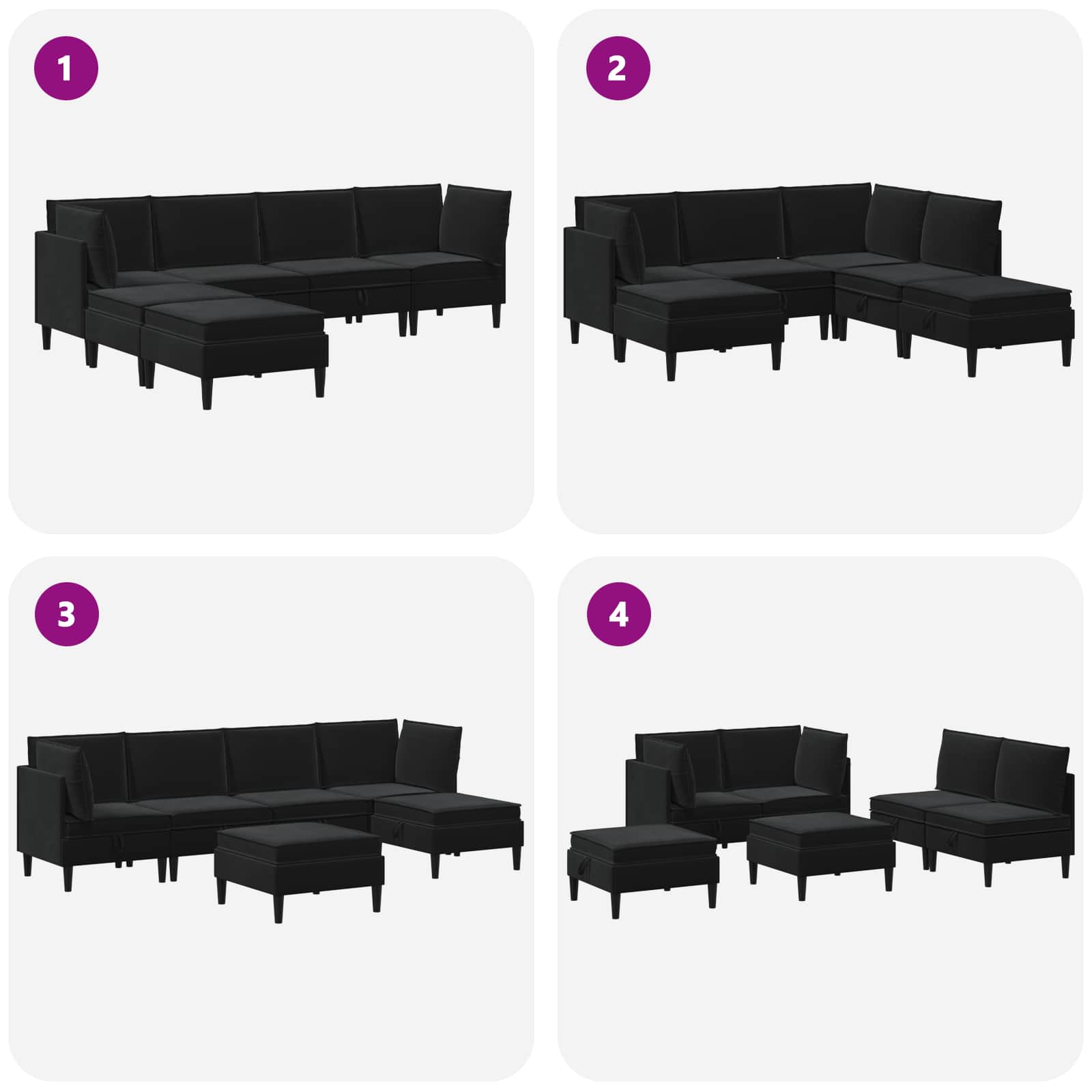 Living Room Furniture Set 6 pcs Black Velvet