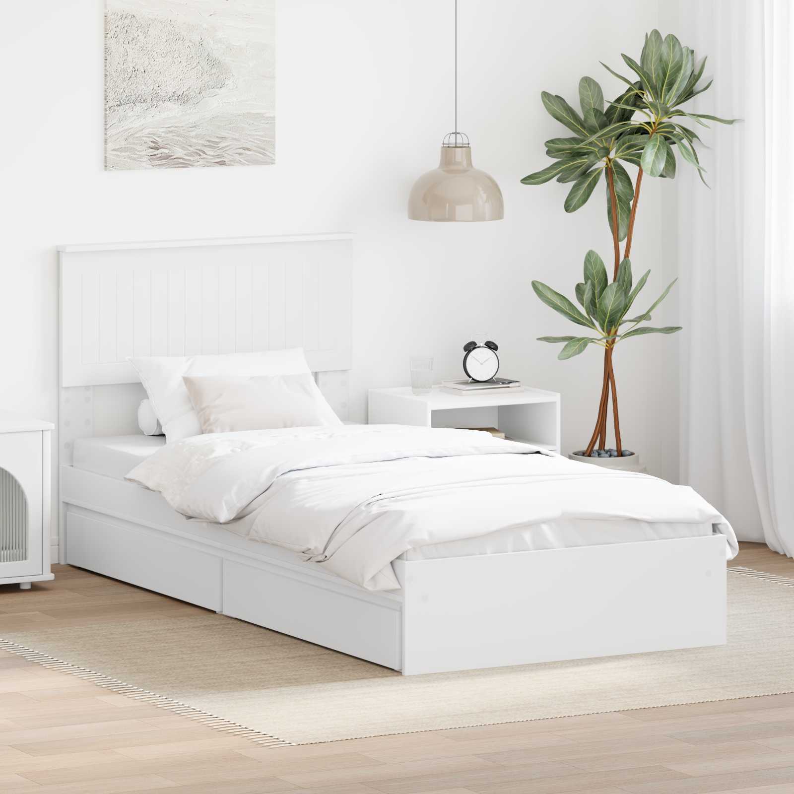 Storage Bed with Headboard White 90 x 190 cm Engineered Wood
