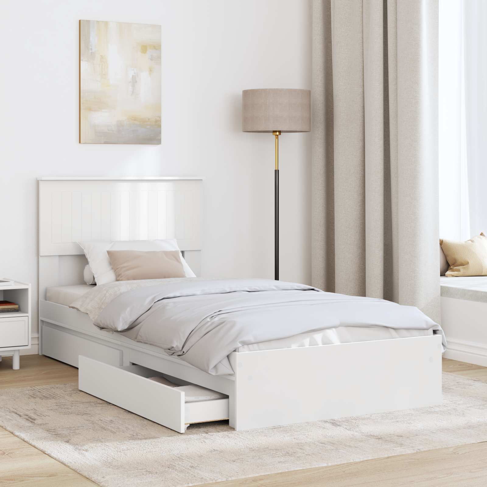 Storage Bed with Headboard White 90 x 190 cm Engineered Wood