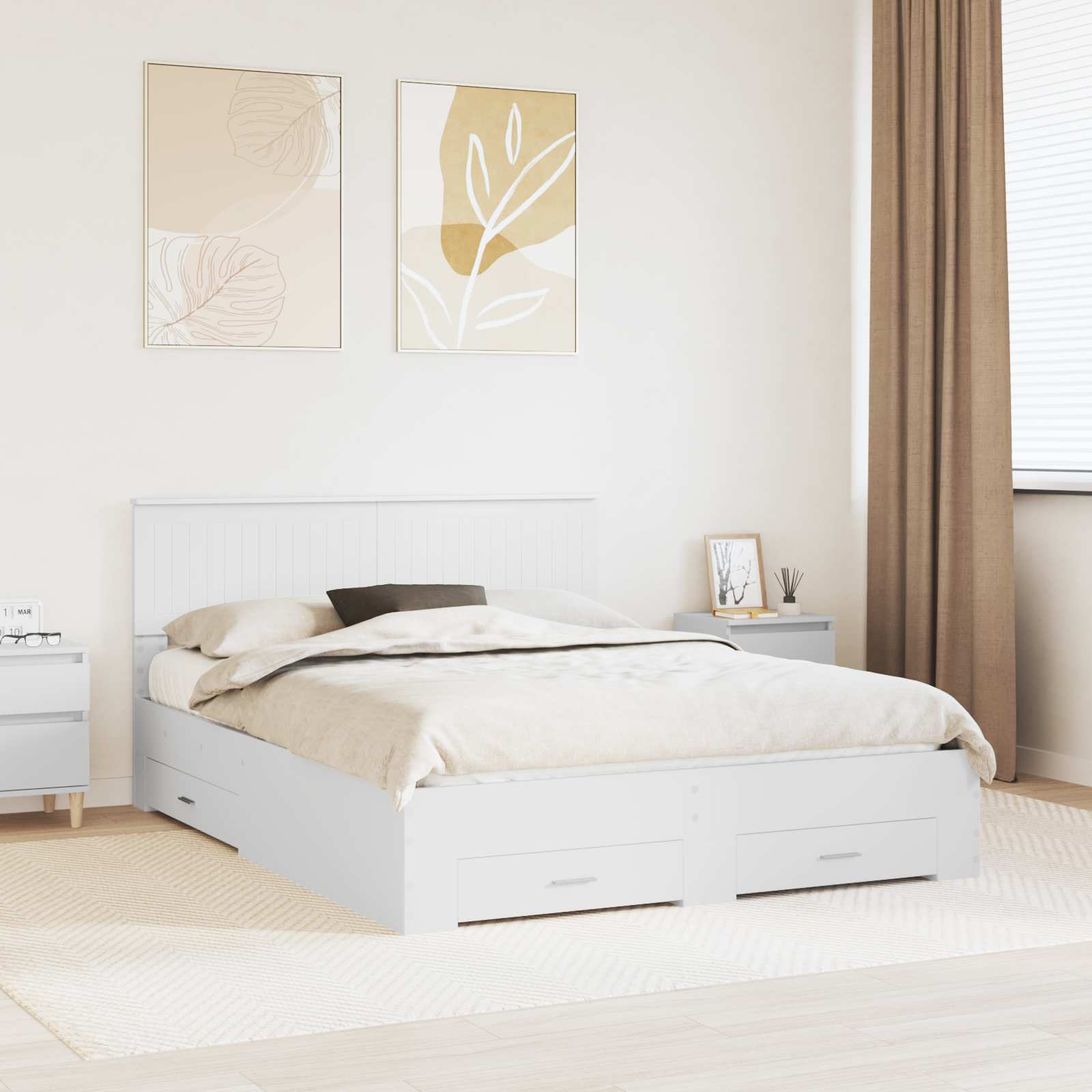 Bed Frame with Drawer White 150 x 200 cm Engineered Wood