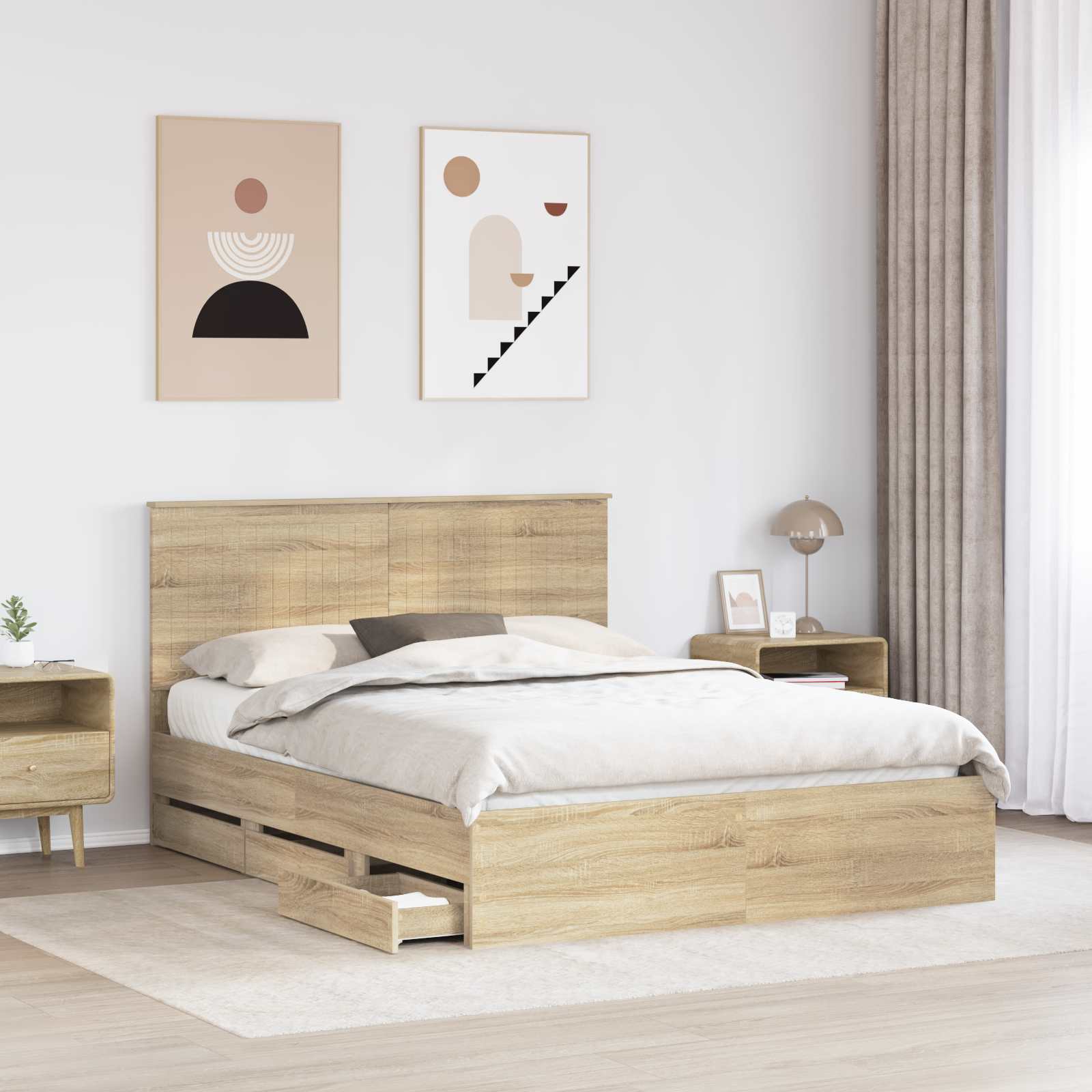 Bed Frame with Drawer Sonoma Oak 150 x 200 cm Engineered Wood
