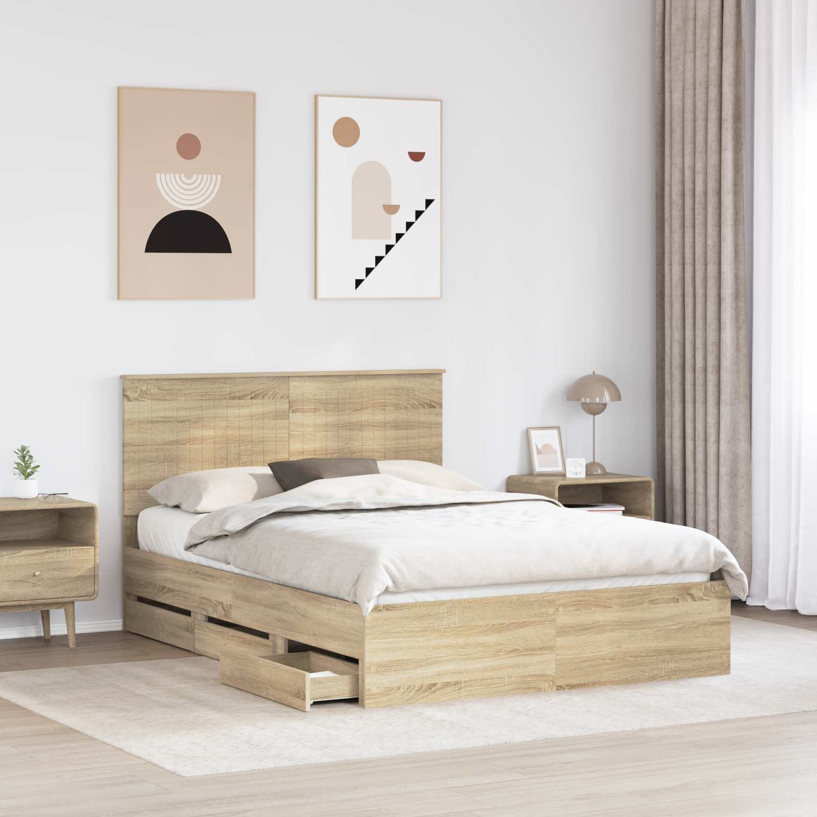 Bed Frame with Drawer Sonoma Oak 135 x 190 cm Engineered Wood