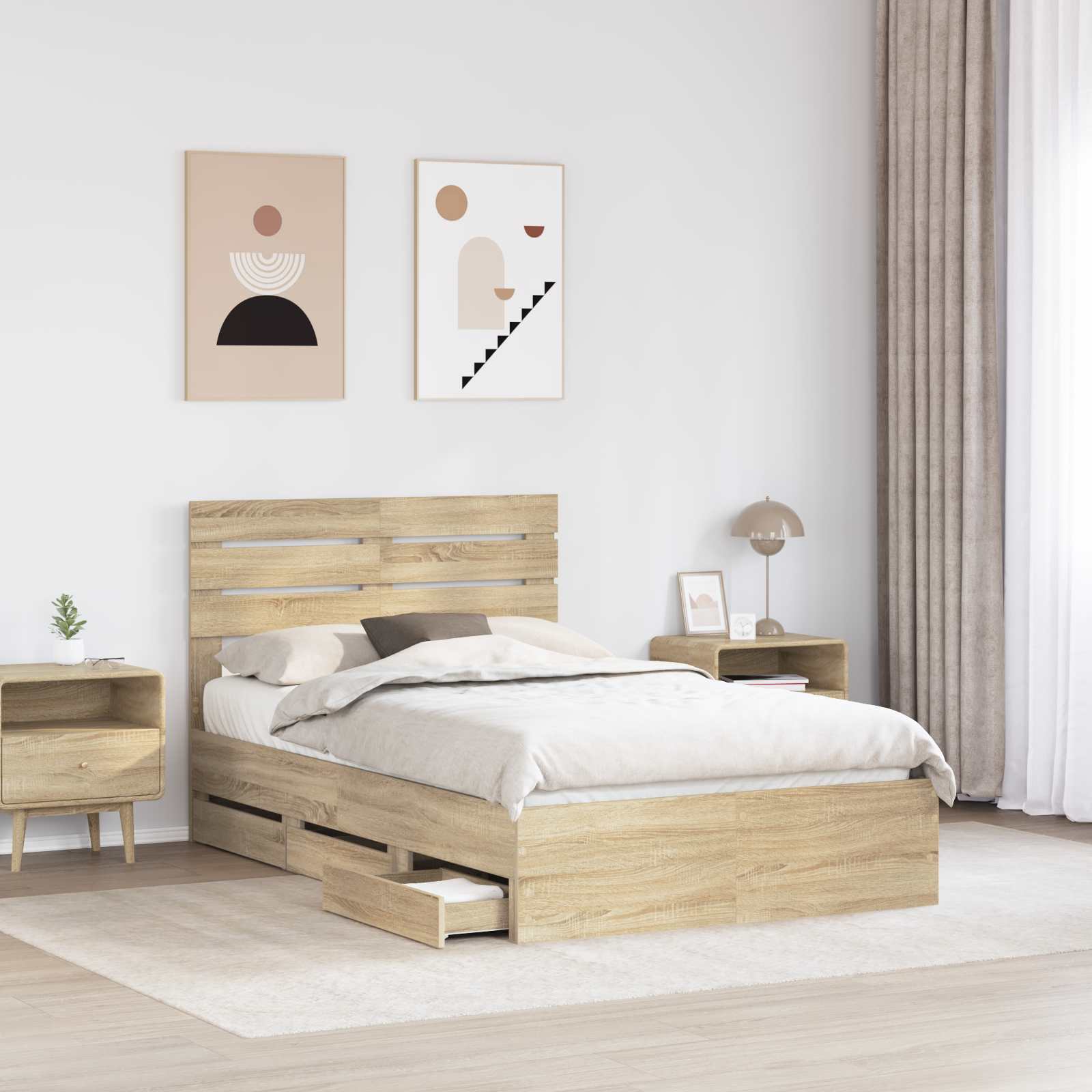 Bed Frame with Drawer Sonoma Oak 135 x 190 cm Engineered Wood
