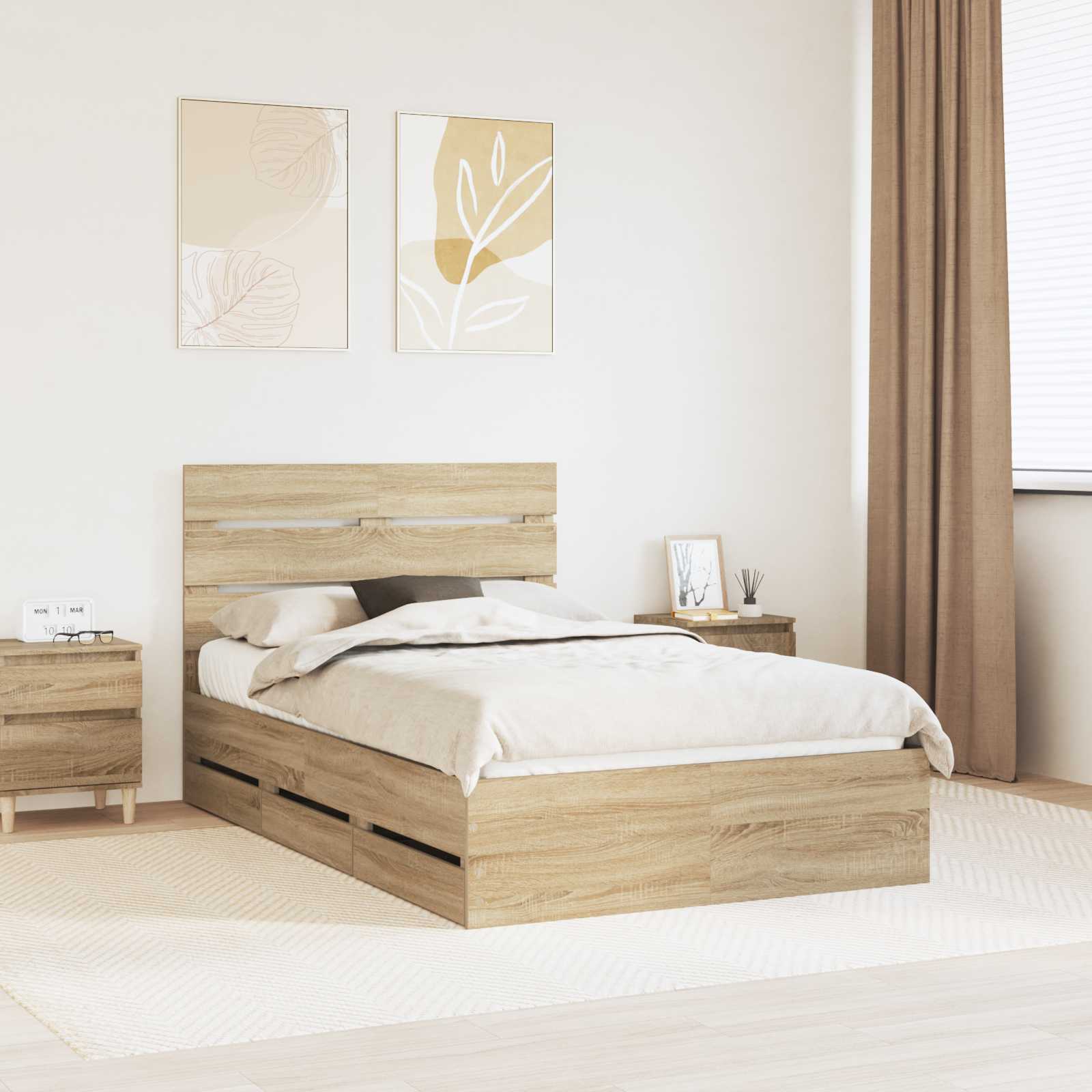 Bed Frame with Drawer Sonoma Oak 135 x 190 cm Engineered Wood