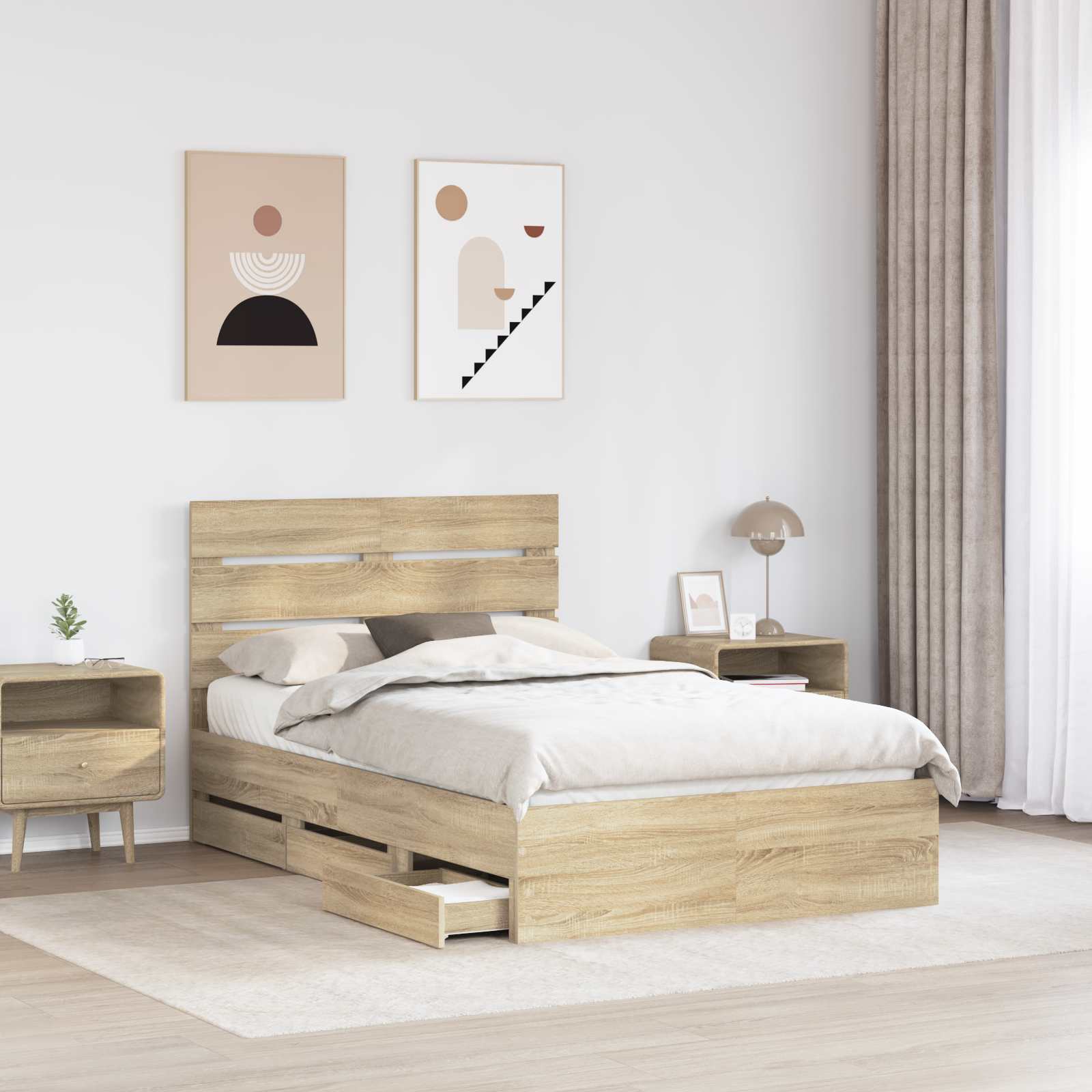 Bed Frame with Drawer Sonoma Oak 135 x 190 cm Engineered Wood