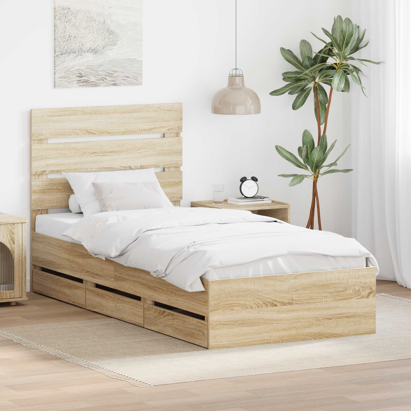 Bed Frame with Drawer Sonoma Oak 90 x 200 cm Engineered Wood