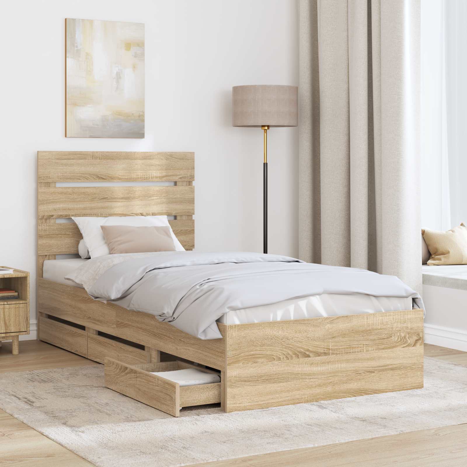 Bed Frame with Drawer Sonoma Oak 90 x 200 cm Engineered Wood