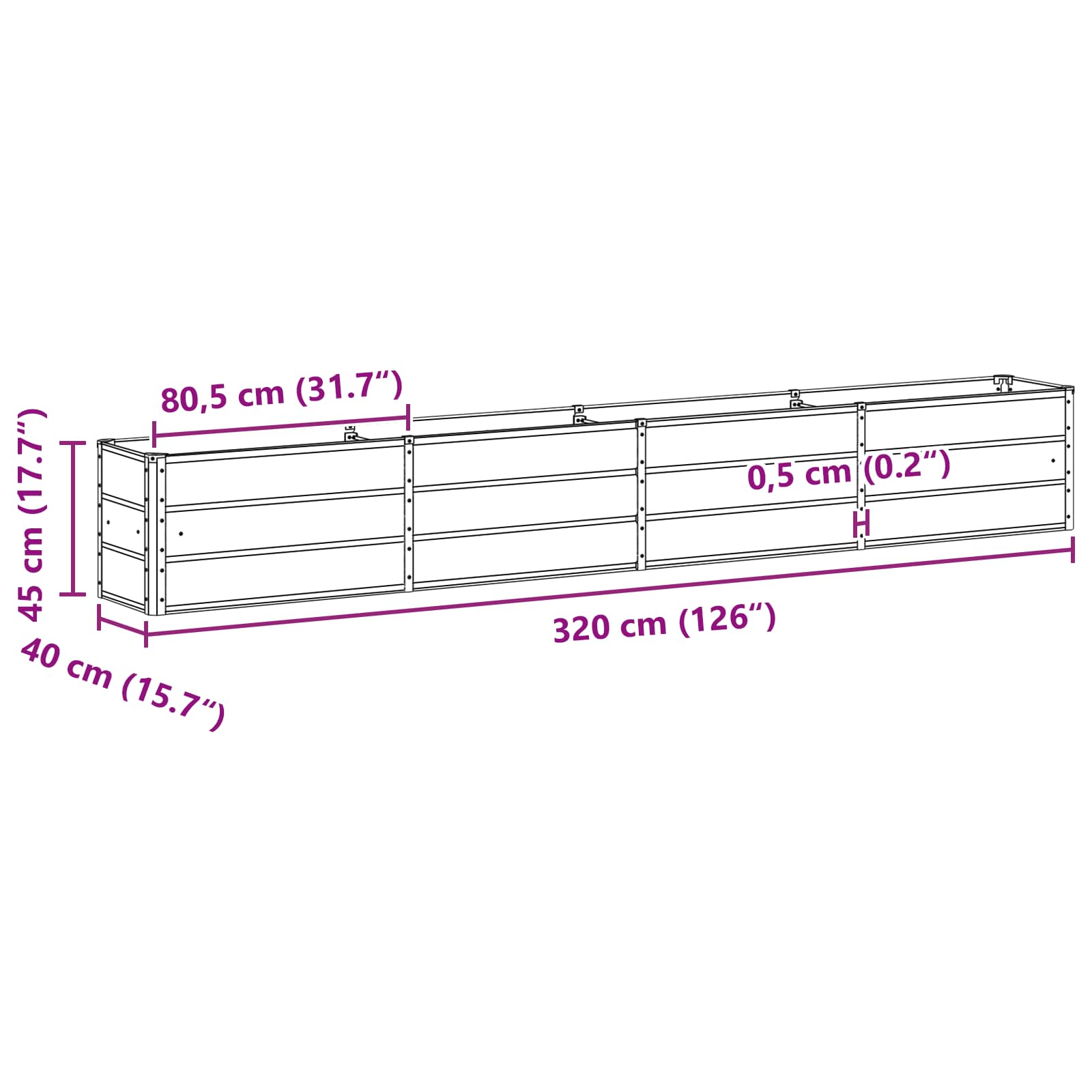Planter Ivory 320 x 40 x 45 cm Steel