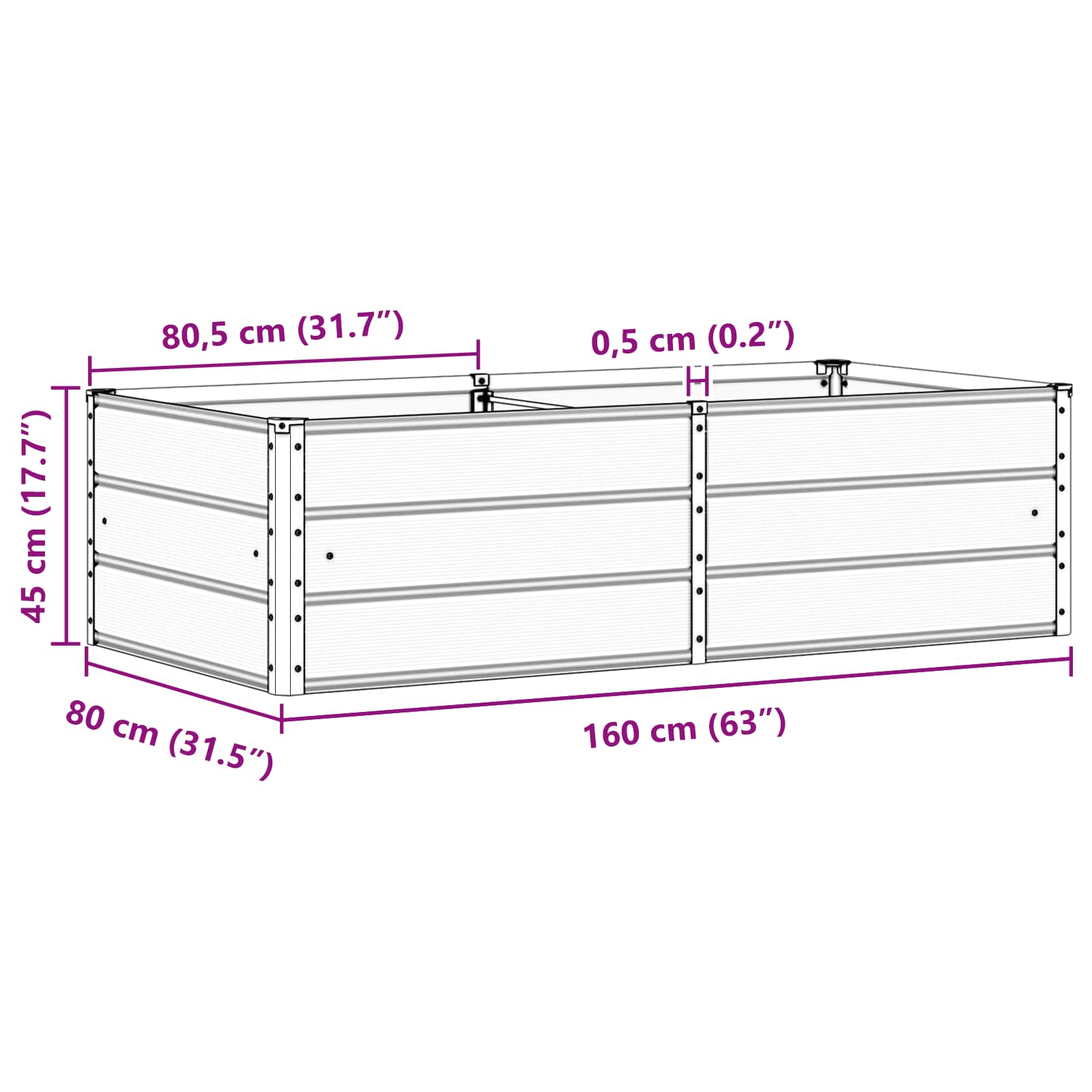 Planter Ivory 160 x 80 x 45 cm Steel