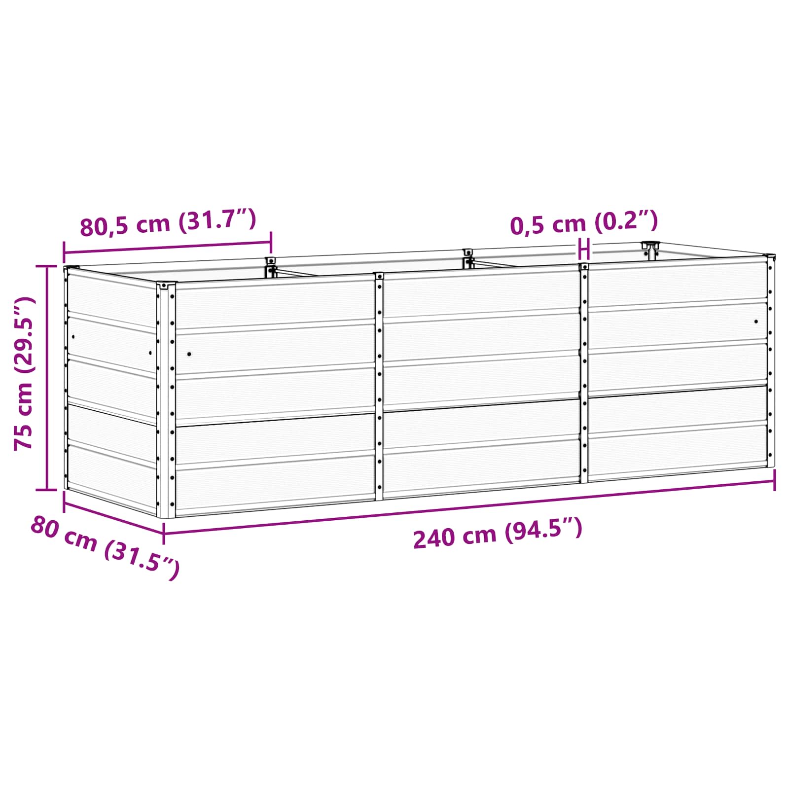 Planter Ivory 240 x 80 x 75 cm Steel