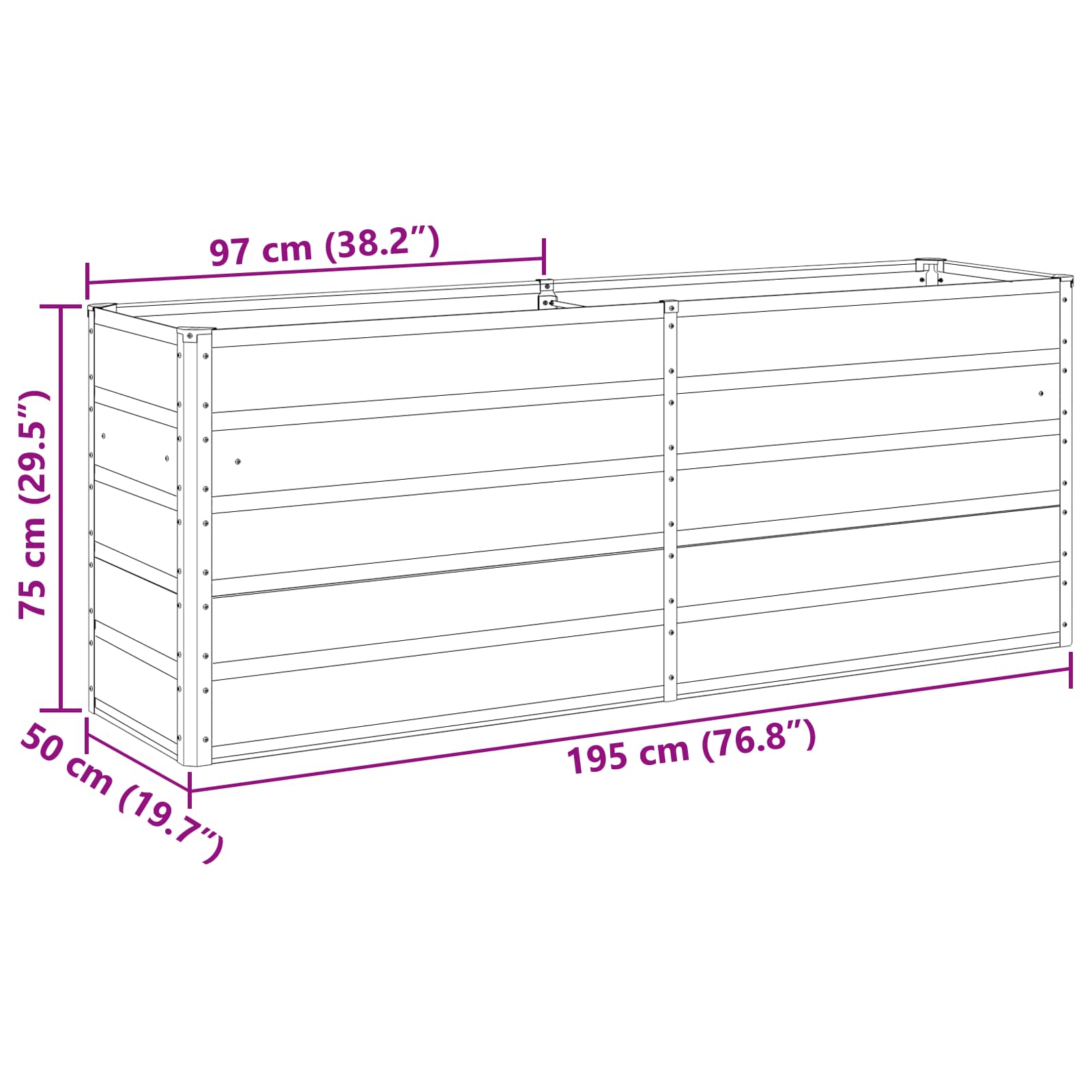 Planter Light Grey 195 x 50 x 75 cm Galvanised Steel