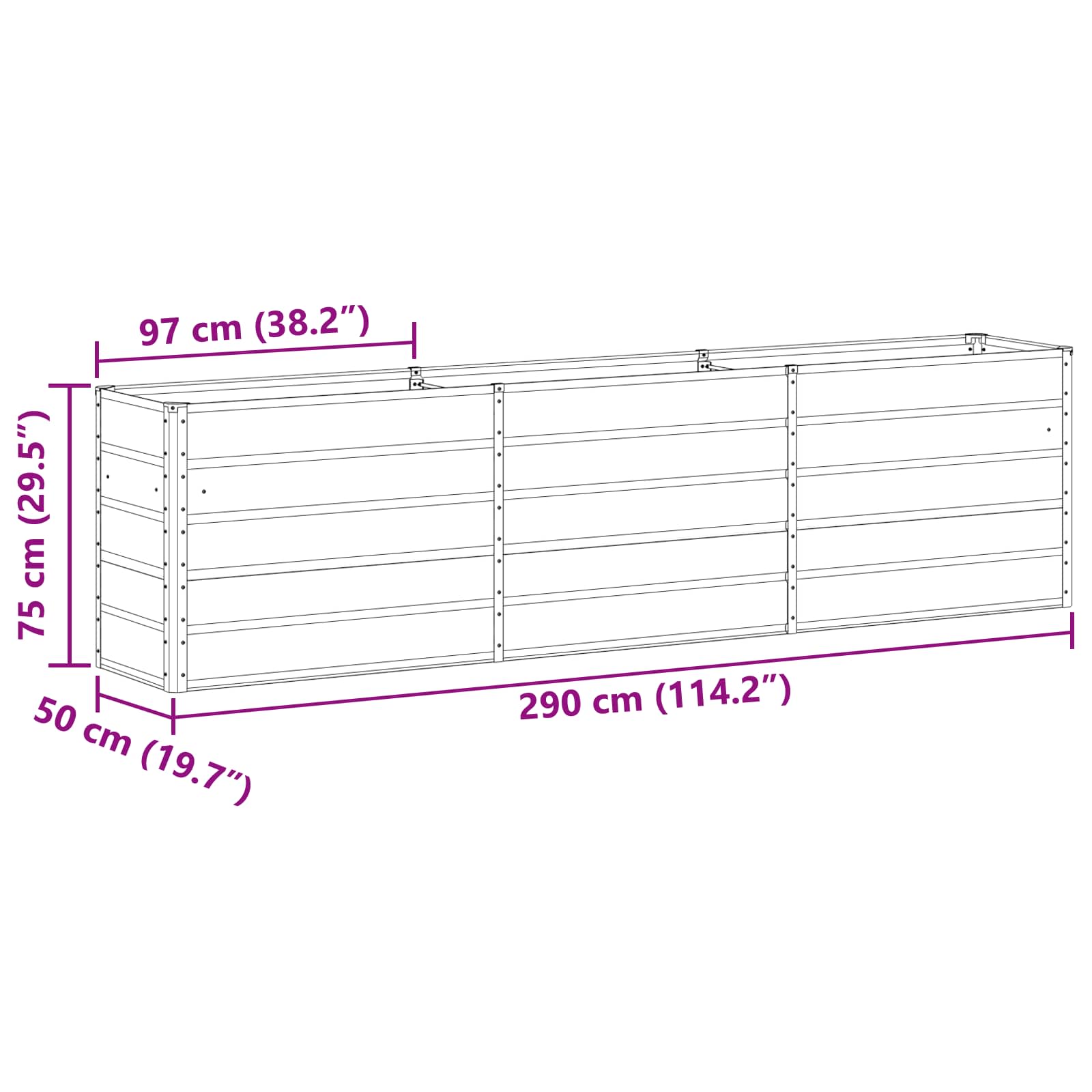 Planter Light Grey 290 x 50 x 75 cm Galvanised Steel
