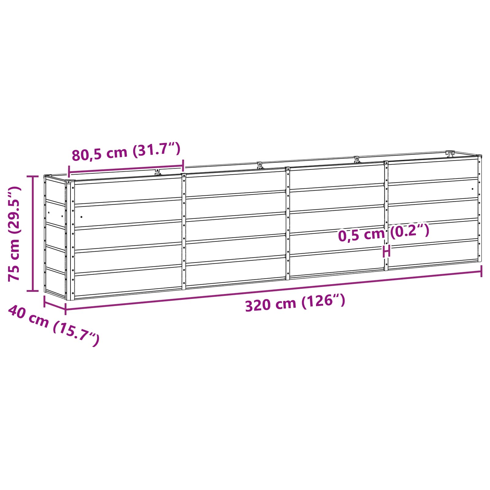 Planter Anthracite 320 x 40 x 75 cm Steel