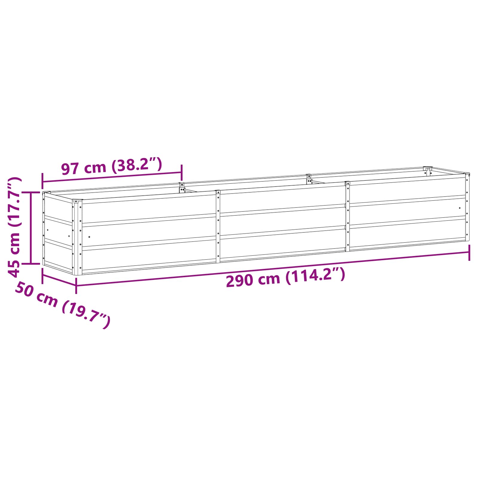 Planter Anthracite 290 x 50 x 45 cm Galvanised Steel