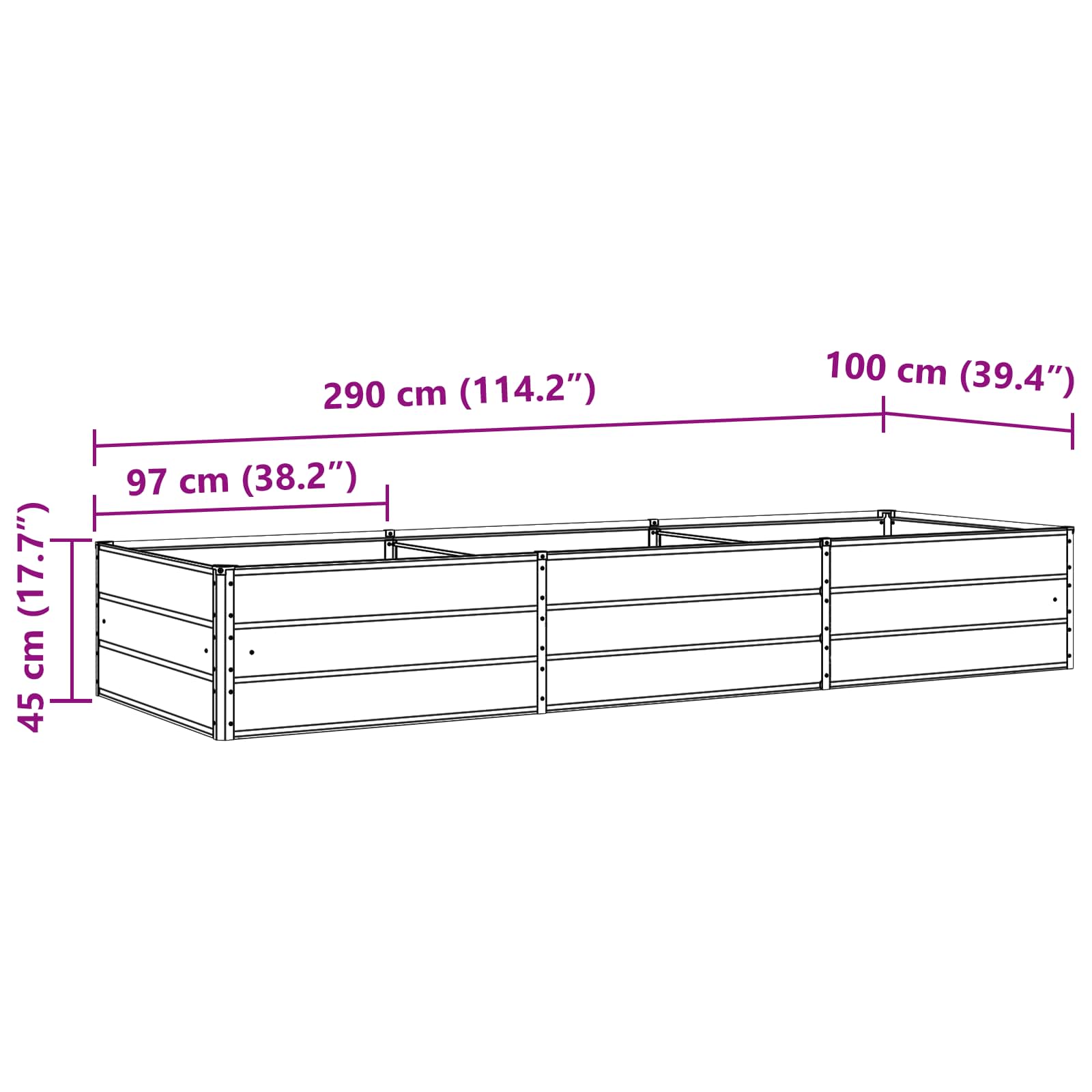 Planter Anthracite 290 x 100 x 45 cm Galvanised Steel