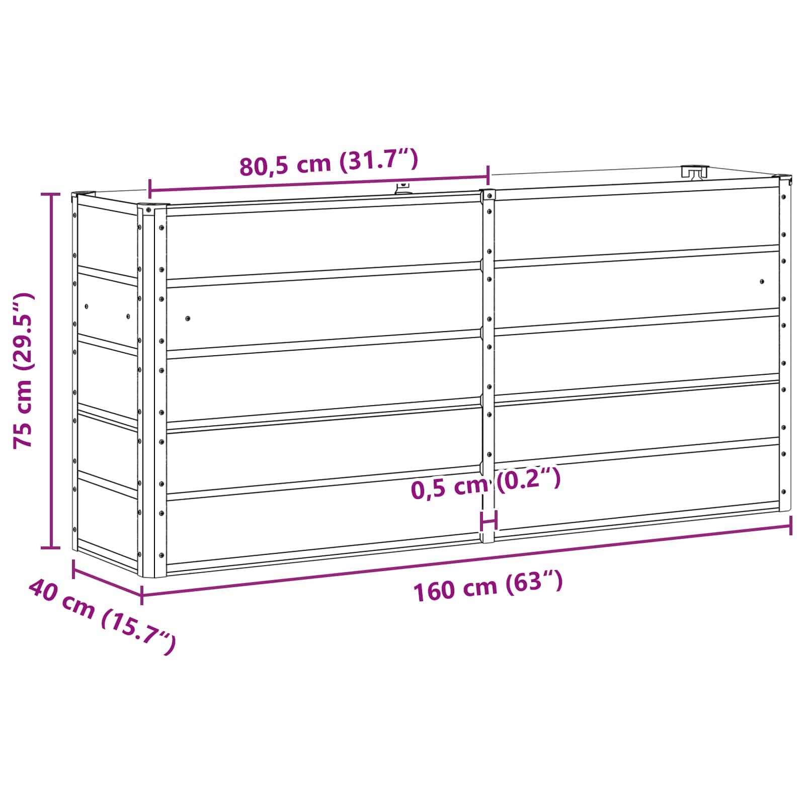 Planter Green 160 x 40 x 75 cm Steel